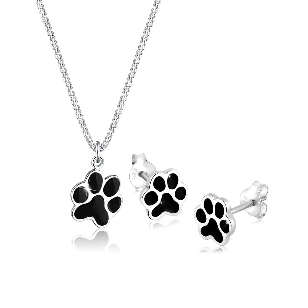 Elli Elli Ensemble de Bijoux Femmes Pendentif Patte Set clous d'oreilles Noir en argen Bijoux