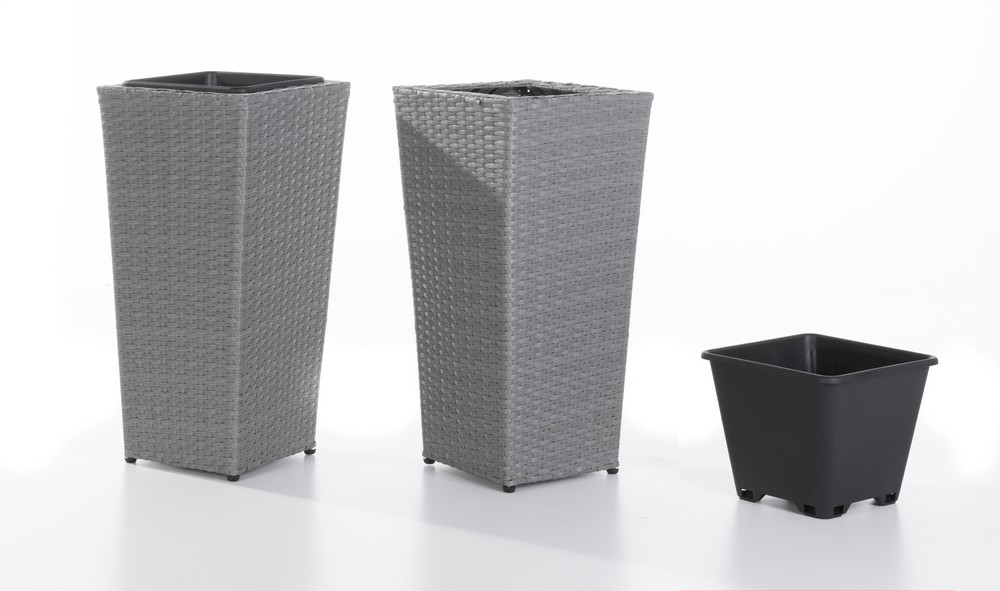 Powertec Garden Rattan Pflanzkübel - Grau, 2er-Set