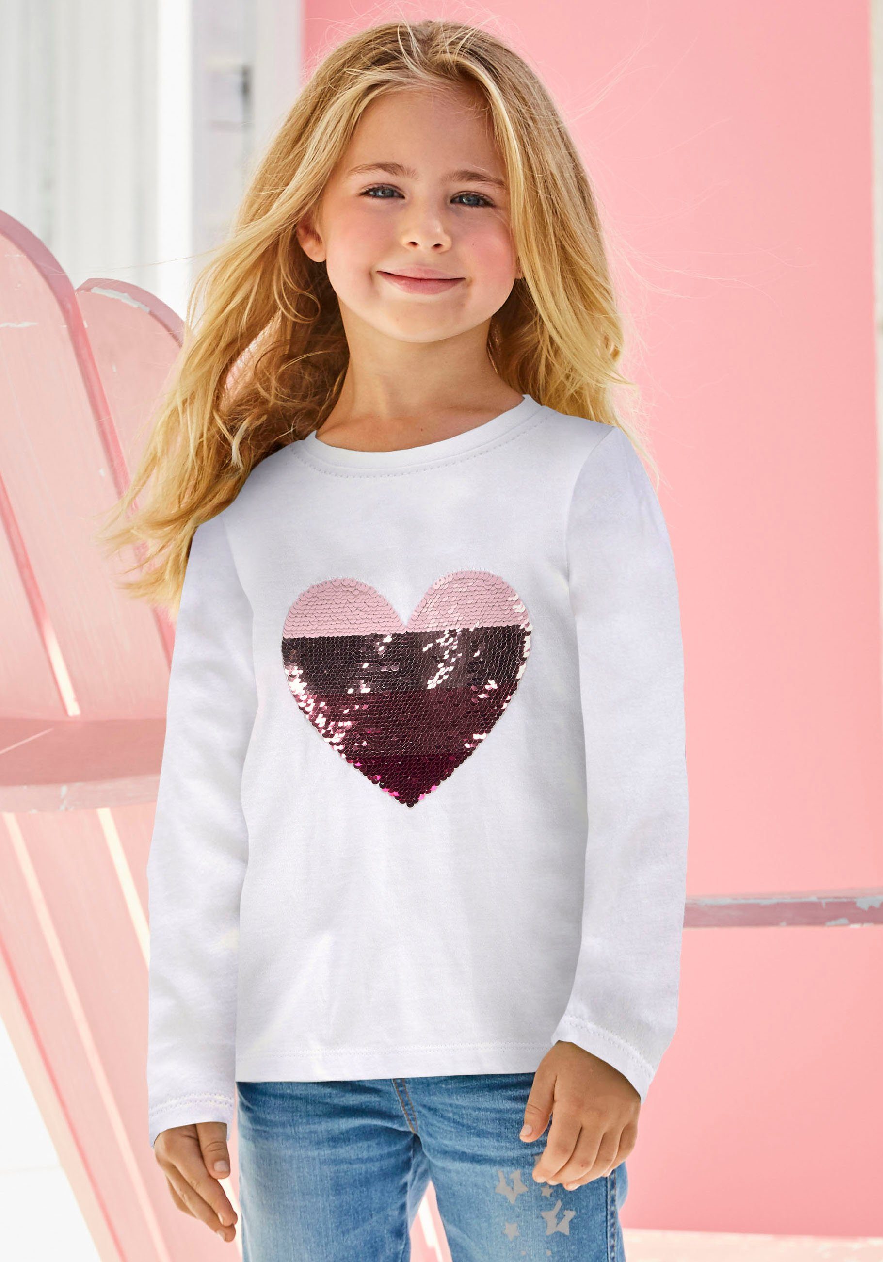 KIDSWORLD Paillettenshirt Herz mit Paillettenherz zum Wenden