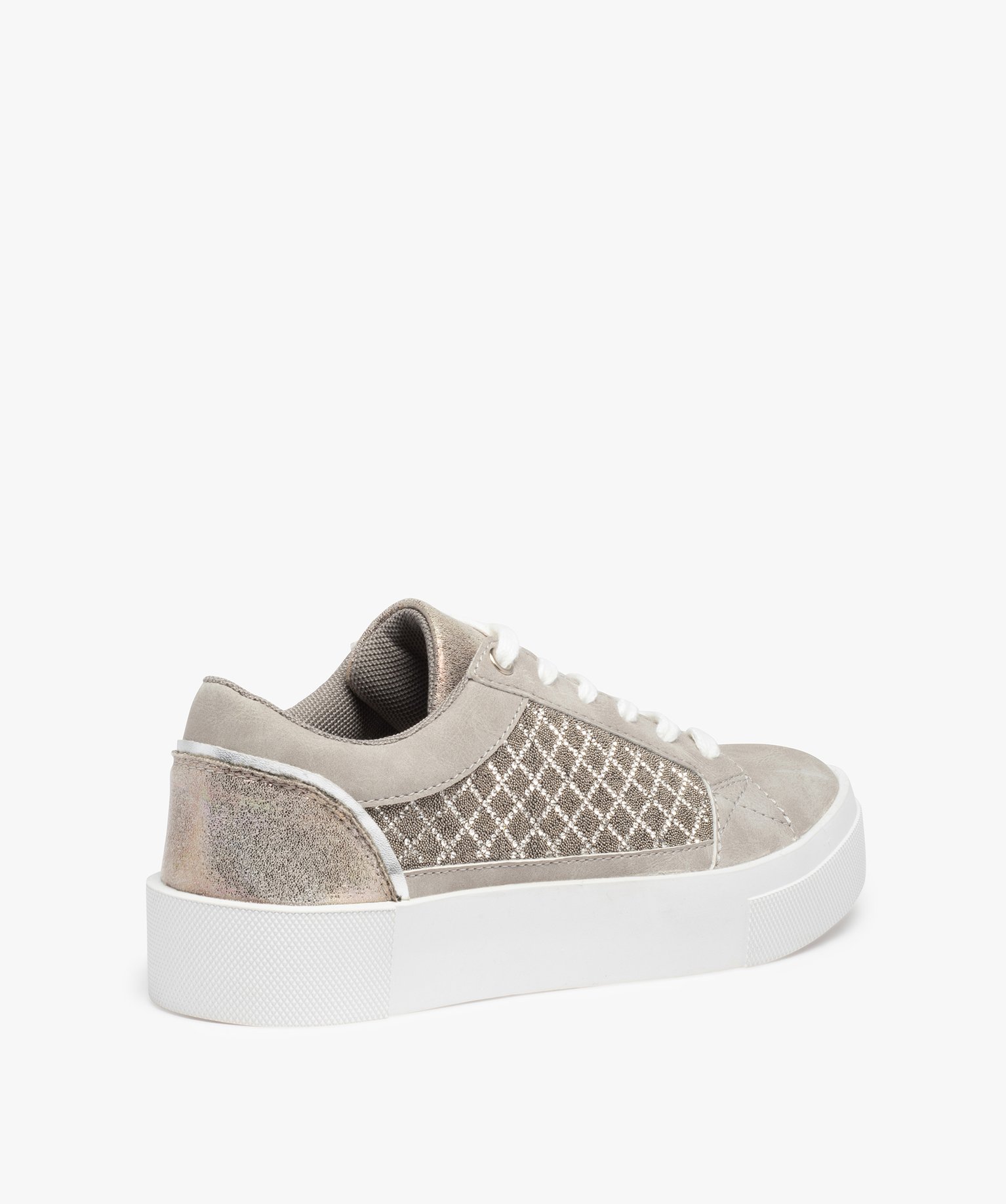 Baskets femme à motifs quadrillés en strass gris | GEMO