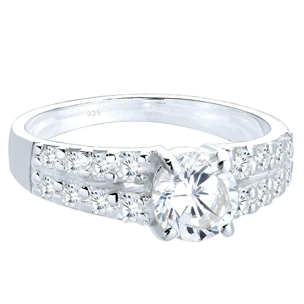 Elli Elli Bague Femme Fiançailles Brillantes avec des Cristaux de Zircone en Argent St Bague