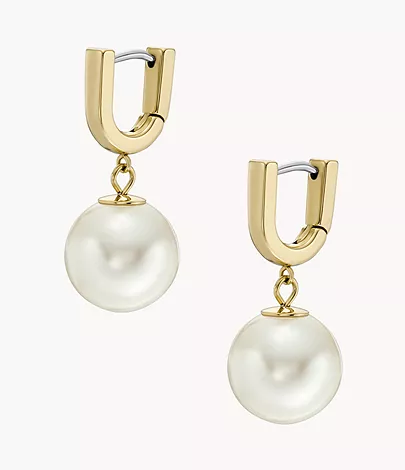 Fossil Creolen-Ohrringe Heritage Pearl D-Link Edelstahl goldfarben