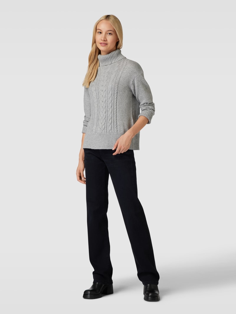Strickpullover mit Zopfmuster in silber meliert