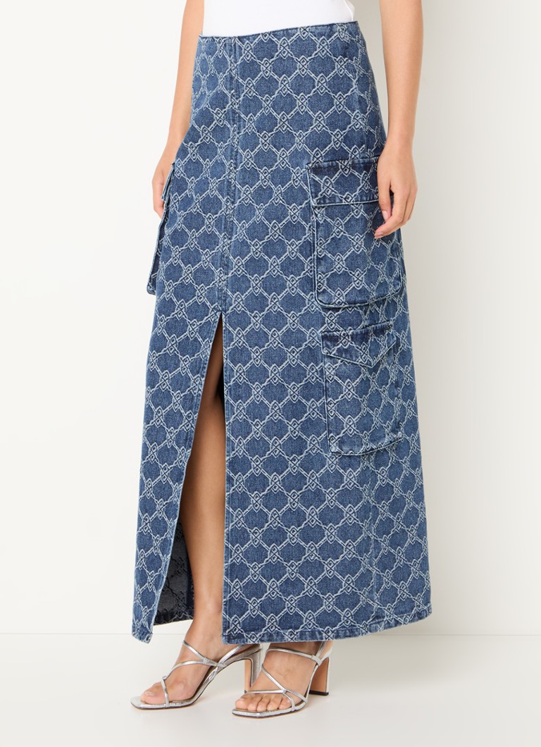 Gonna lunga in denim Zora di Daily Paper, con tasche a patta e stampa logo.