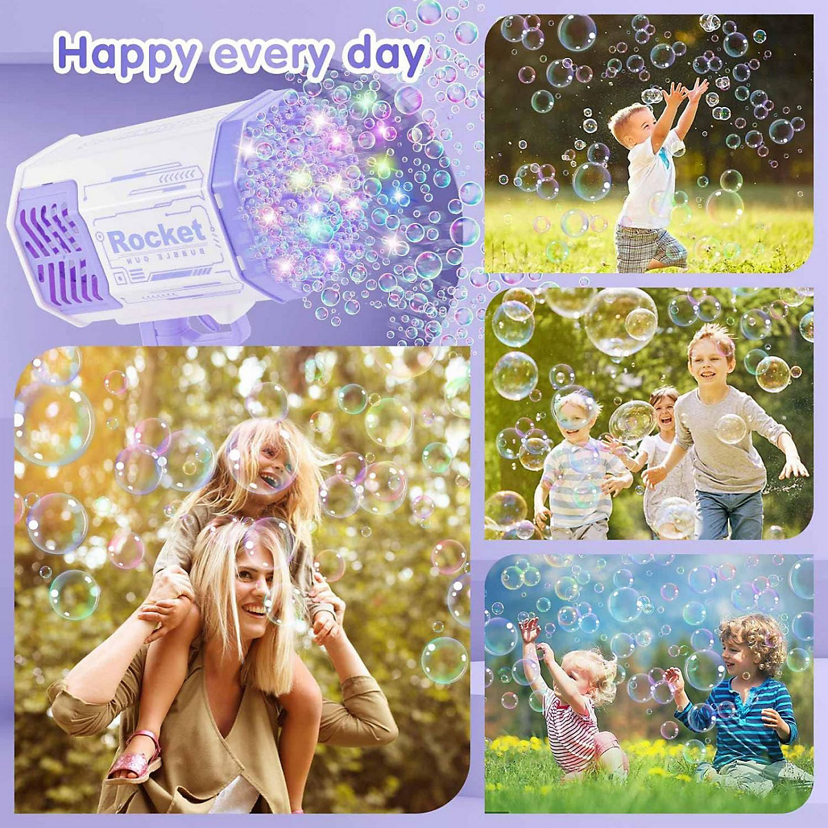 Seifenblasenmaschine Bubble Machine Elektrische Wasserpistole Outdoor Spielzeug - 69 Löcher Seifenblasen Hochzeit Toy Gun Mit Lichtern - Bubble Für Halloween Party Hochzeit Bubble 69 Loch Seifenblas