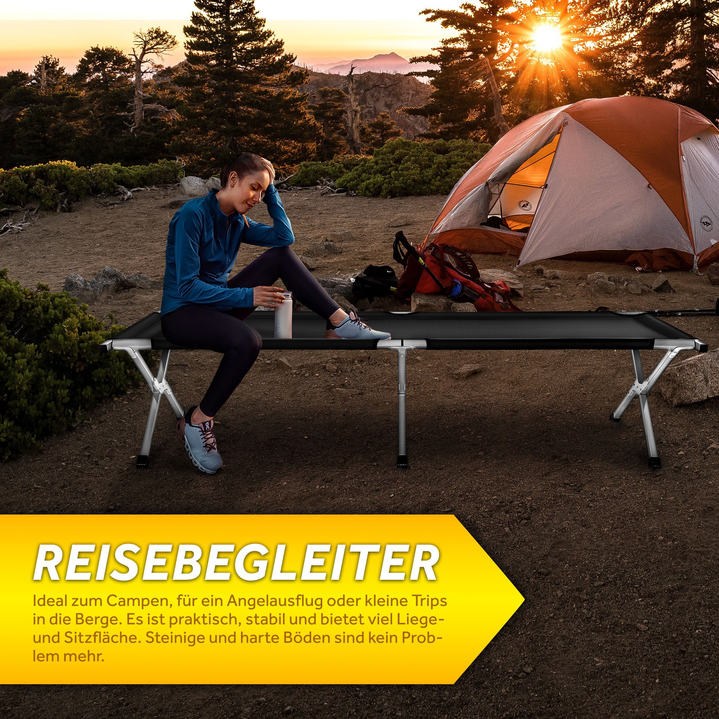 TRESKO Feldbett Campingbett XXL Liege Gästebett Reisebett Metallrohr - Belastbarkeit bis 150kg