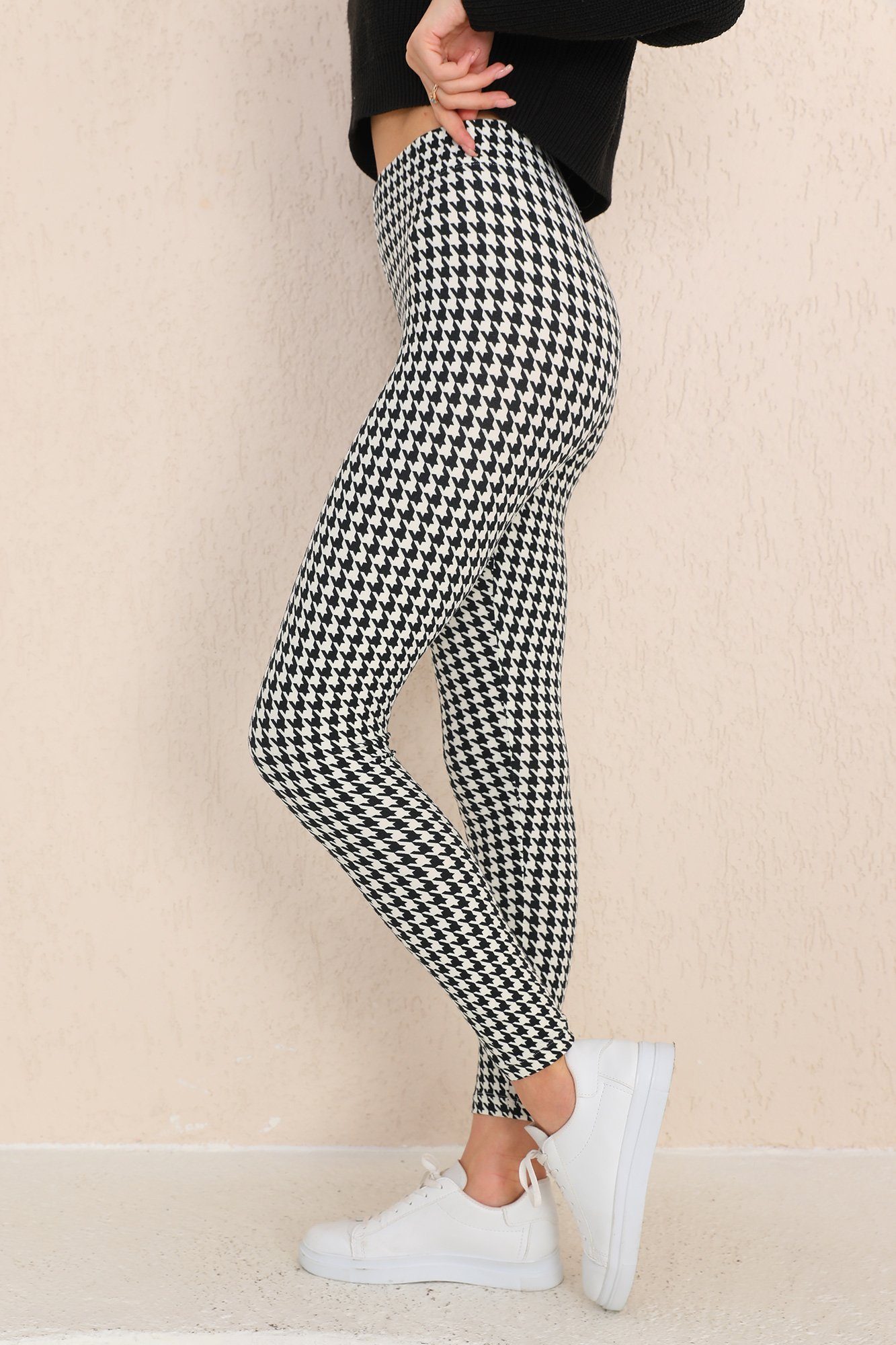 Bongual Leggings mit Hahnentrittmuster samtweich schwarz-weiß