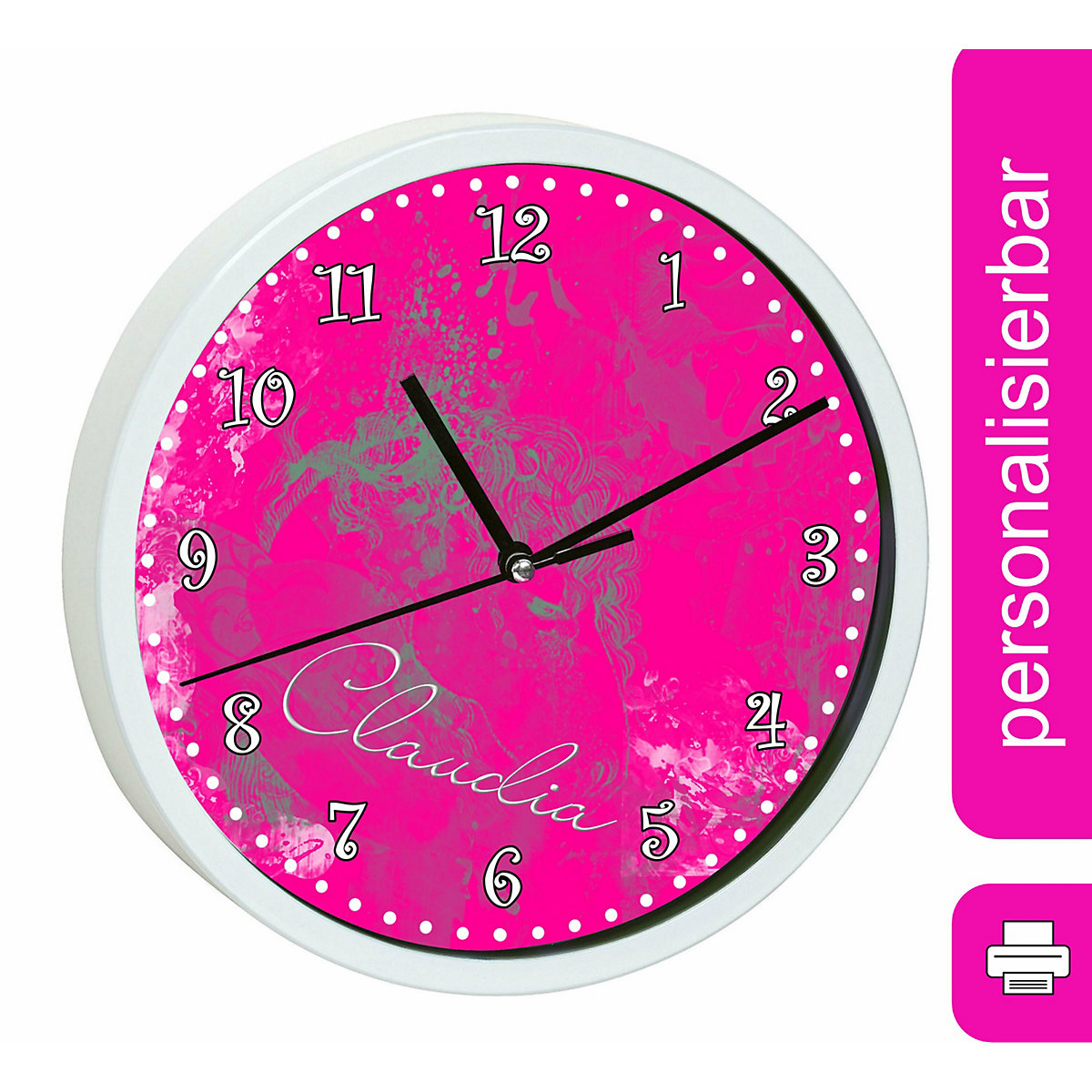 Kinder Wanduhr personalisiert mit Name Traum Pink