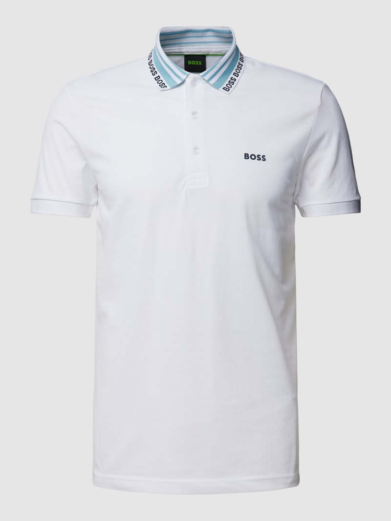 Poloshirt mit Label-Details Modell 'Paule' in weiß