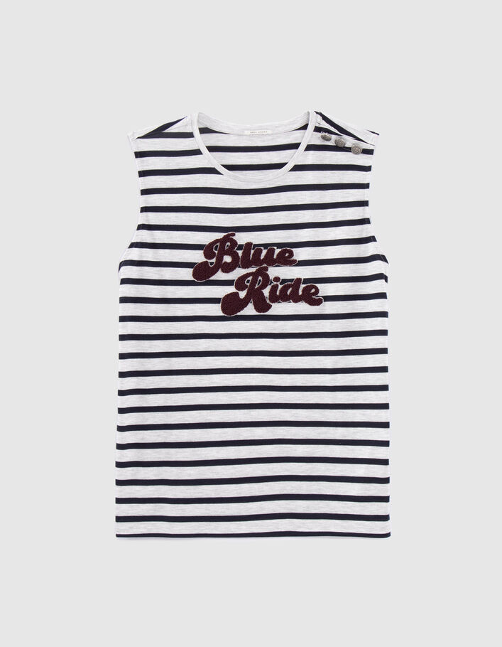 Tee-shirt gris chiné rayé broderie bouclette Femme