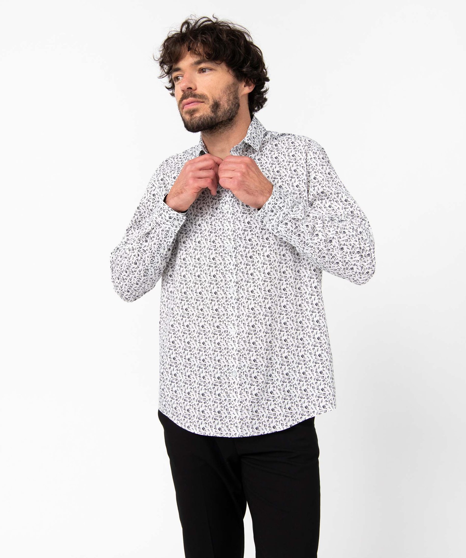 Chemise homme coupe droite à motif fleuri blanc | GEMO