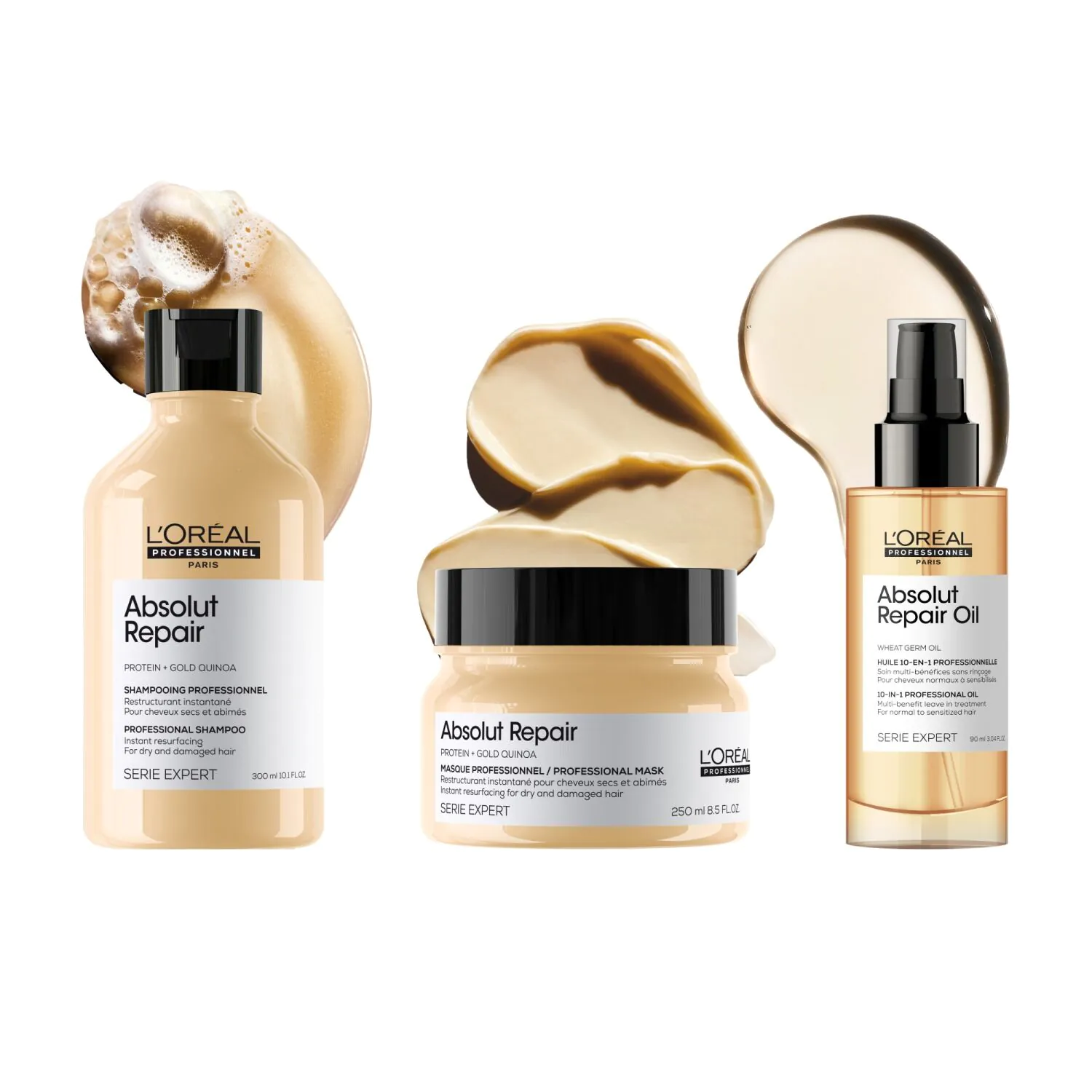 L'Oréal Professionnel Paris Absolut Repair Trio Sæt: Shampoo + Maske + Olie