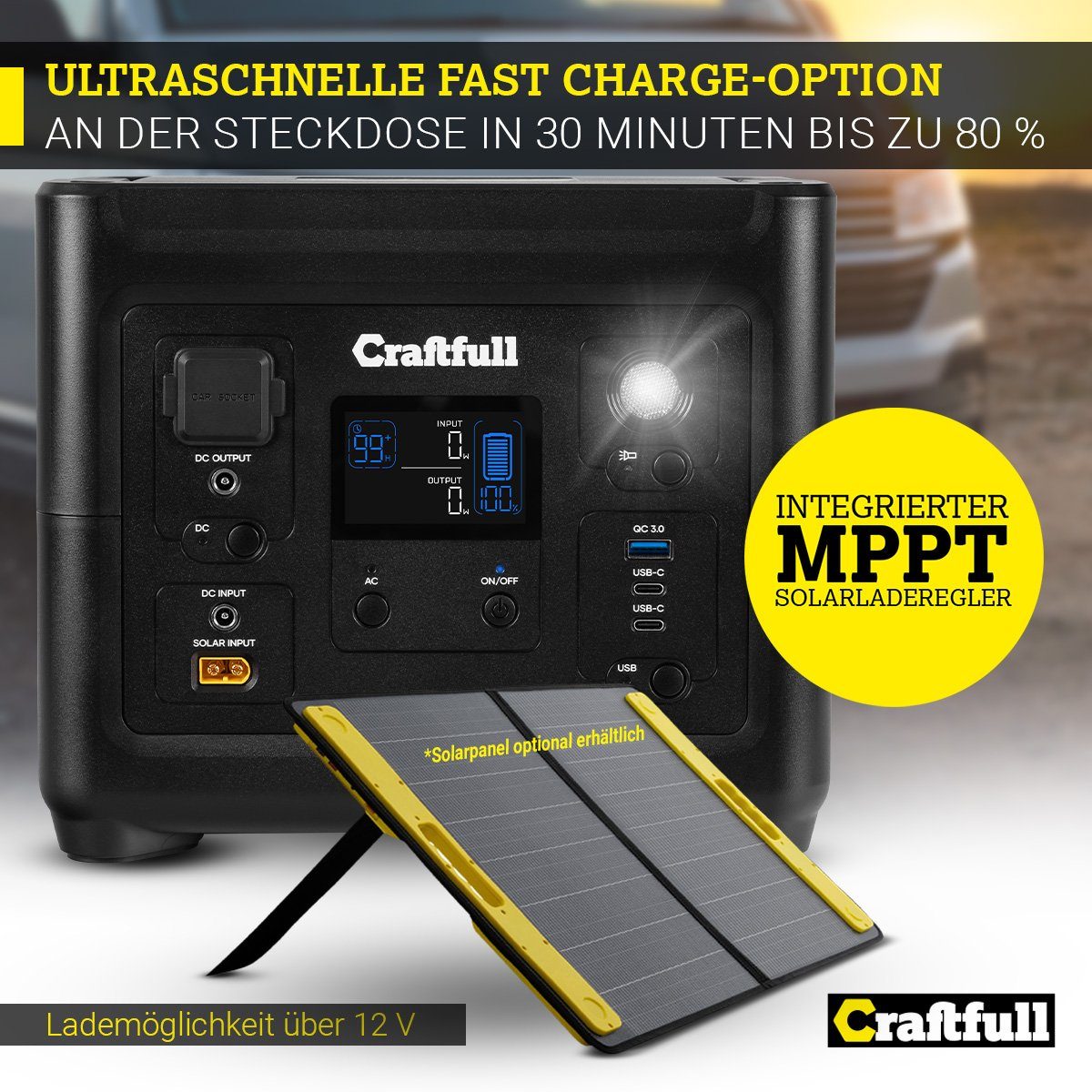 Craftfull Powerstation Schnelllade-Powerstation Fast Charge PS500 Powerstation 3 Jahre Garantie - Stromerzeuger - Powerbank - Stromgenerator 18000 mAh (230 V, 1 St), Tragbarer Akku - mobile Stromversorgung - Camping Generator
