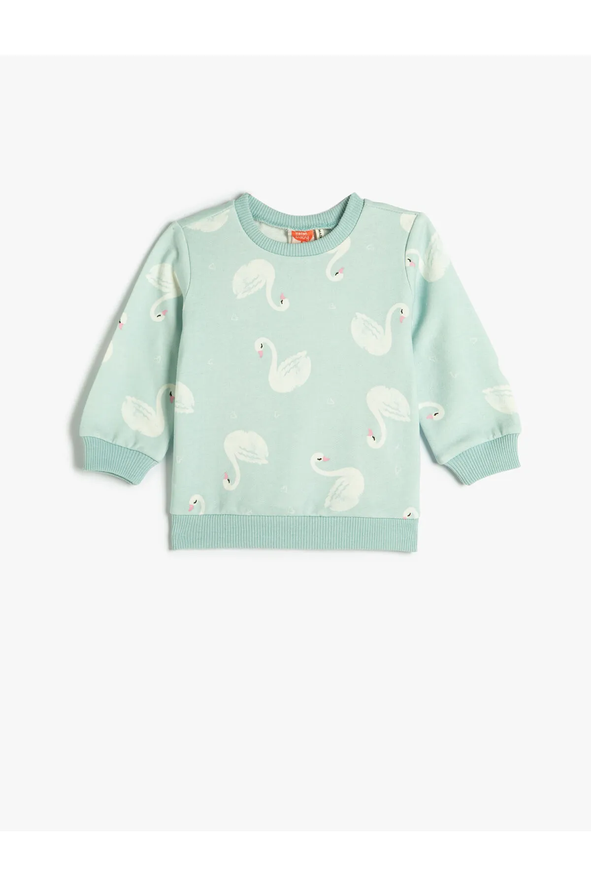 Koton  Sweatshirt mit Schwanenmuster, langärmlig, Rundhalsausschnitt aus Baumwolle