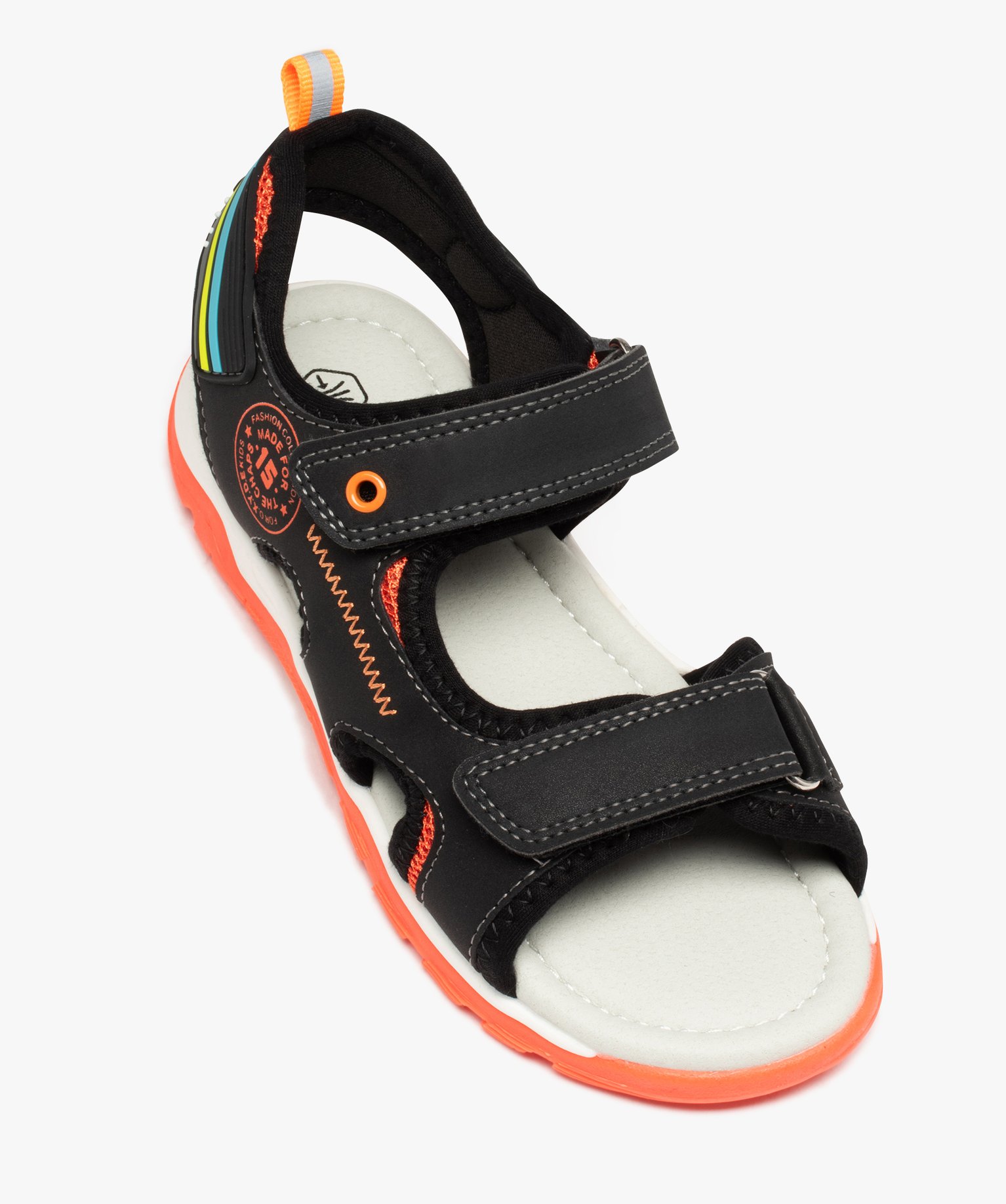 Sandales Garçon avec double scratch et à détails fluo noir | GEMO
