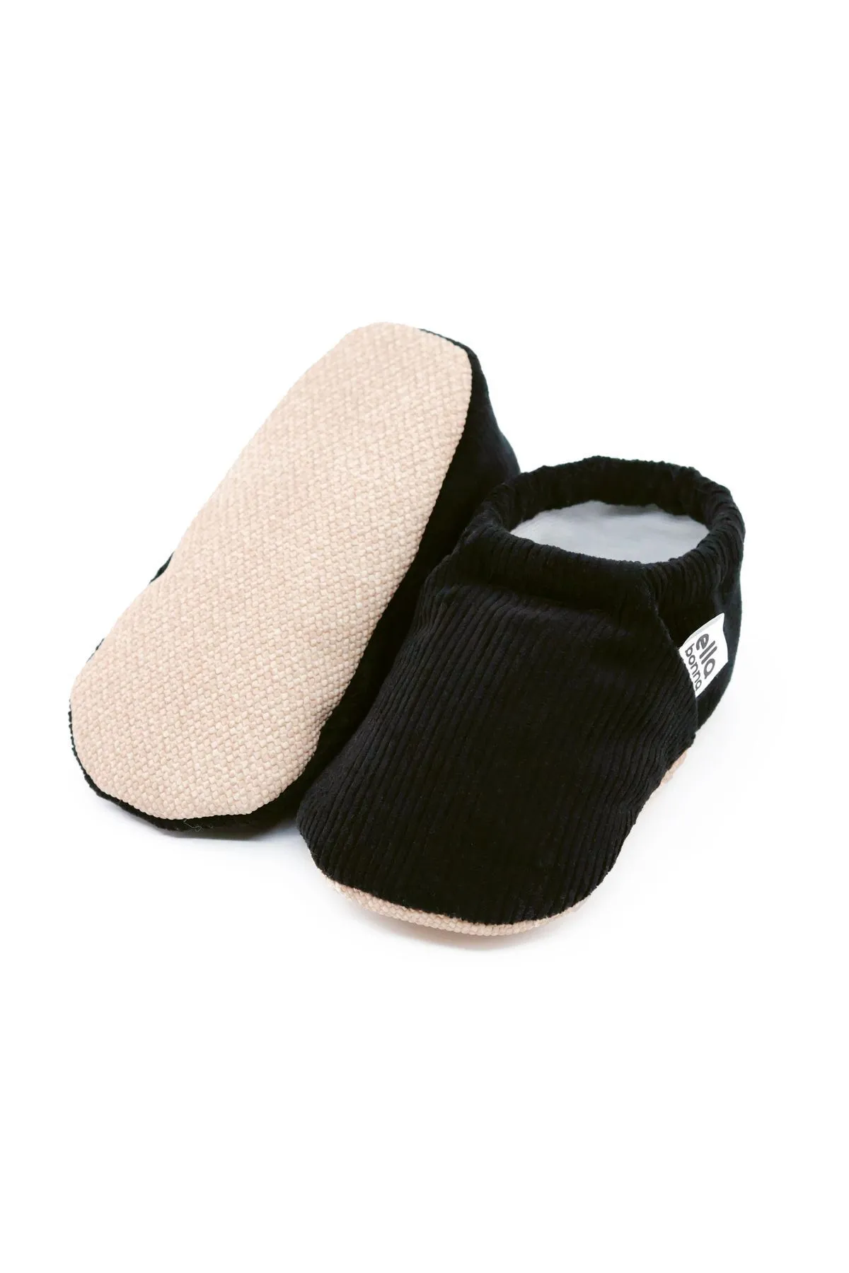 Ella Bonna  Rutschfeste Sohle, Futter aus Bio-Baumwolle, Babyschuhe aus Cord in Schwarz