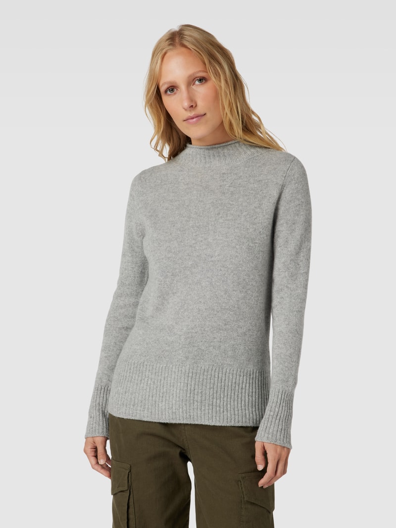 Strickpullover aus Wolle mit Stehkragen in mittelgrau meliert