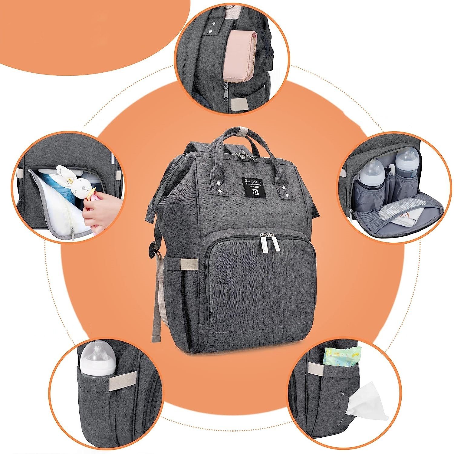 WISHDOR Wickelrucksack Wickeltasche Rucksack Baby Multifunktions-Babytaschen wasserabweisend (Windeln Babyflasche Milchfläsche Rucksack Tasche mit Flaschenhalter, Multifunktional, Babytasche, Wickelrucksack, für Mama und Papa unterwegs), mit tragbare