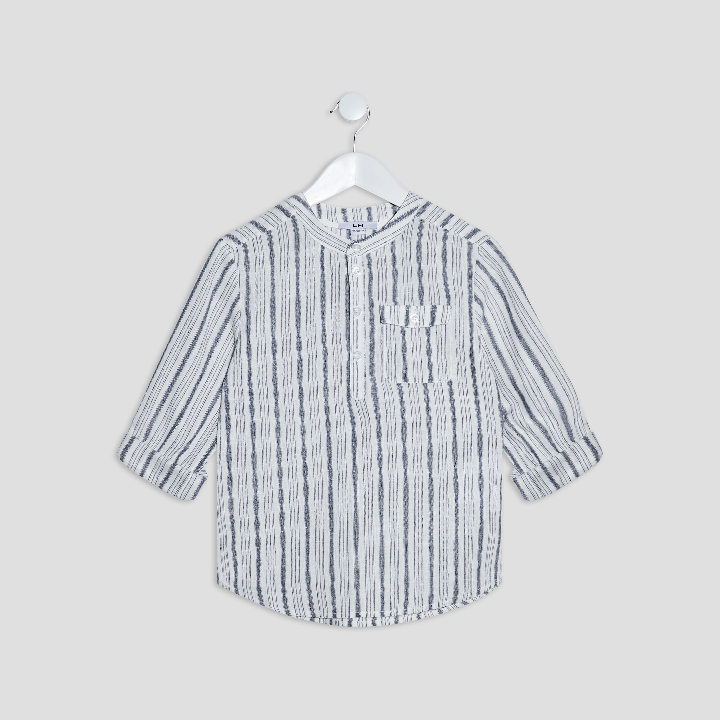 Chemise manches longues mélange de lin blanc garçon | La Halle
