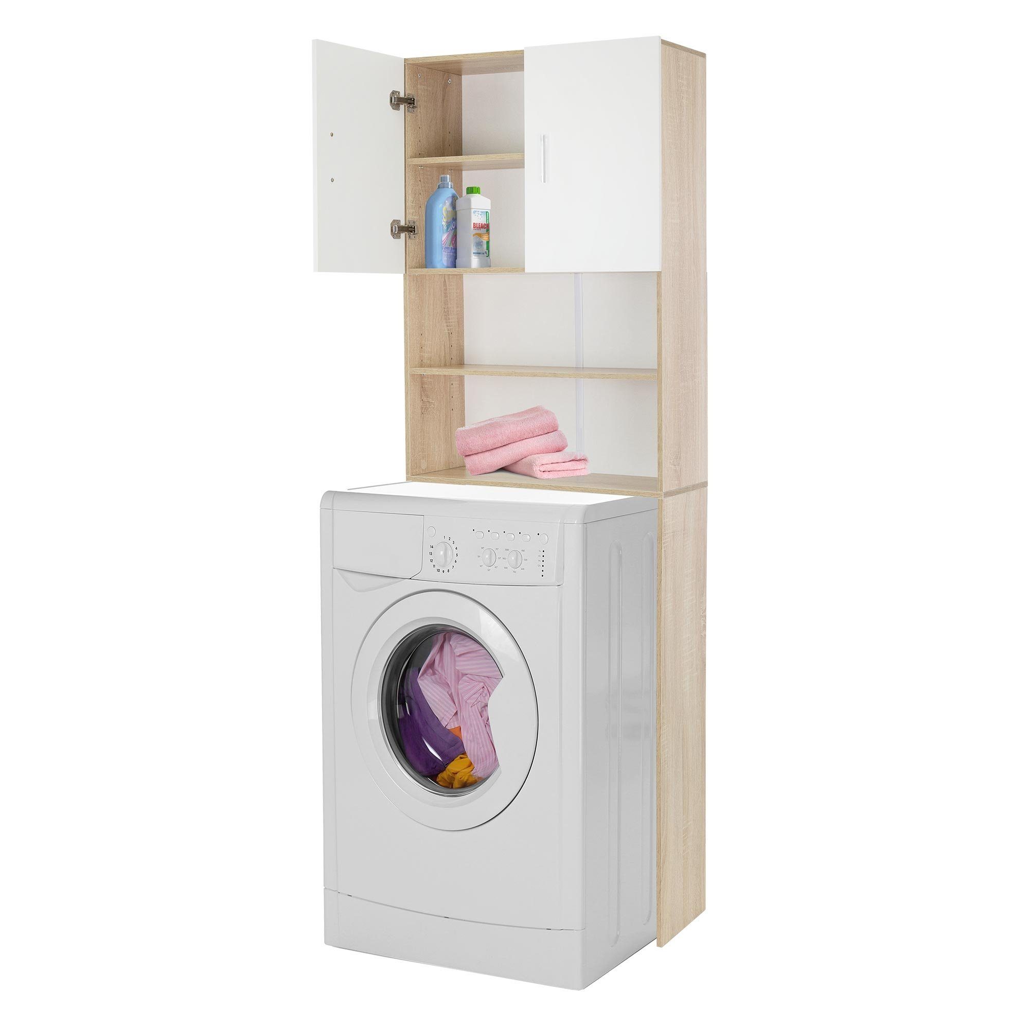 ECD Germany Waschmaschinenumbauschrank Waschmaschinenschrank 2 Türen, Fächern 190x62,5 cm