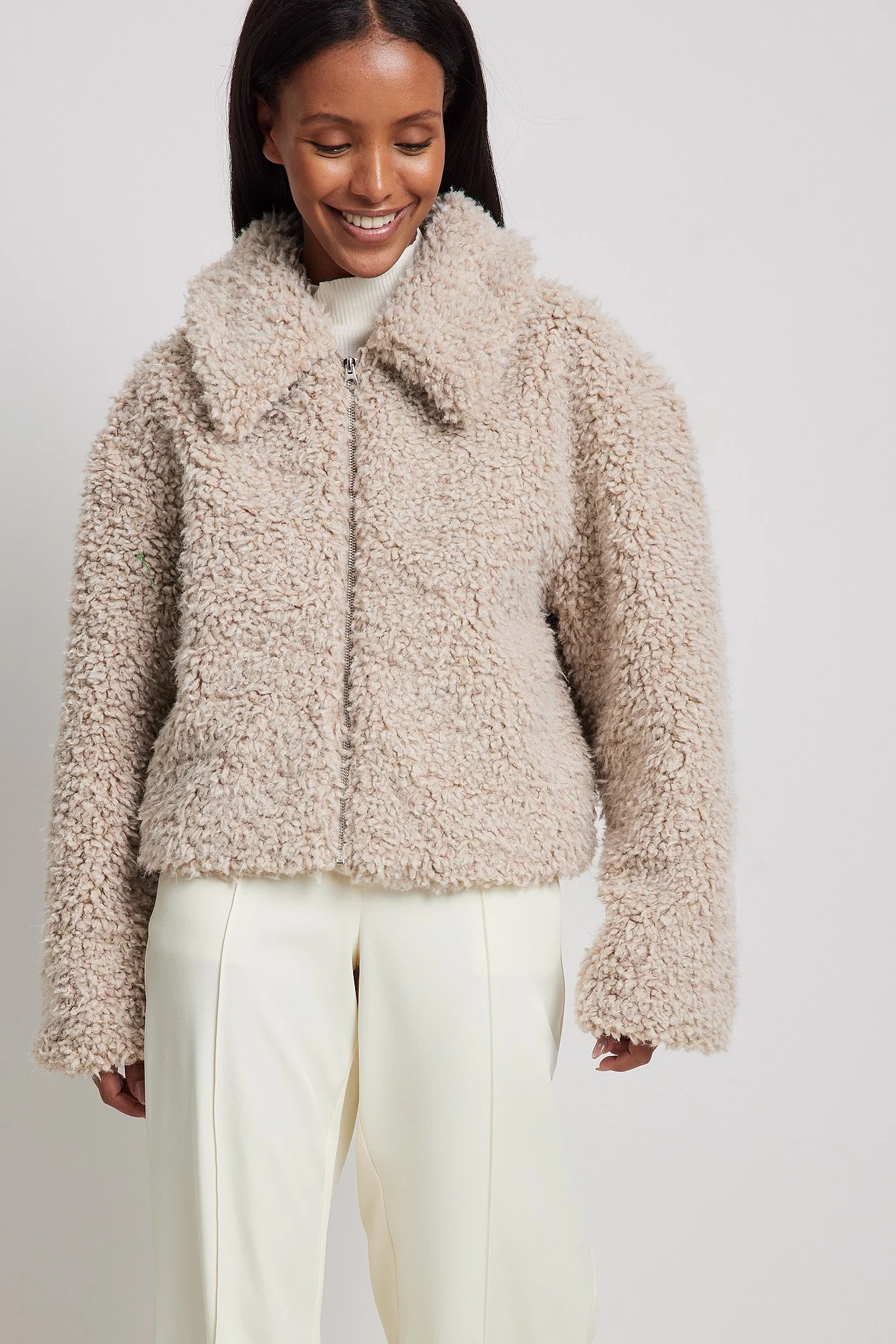 Teddy-Jacke mit Reißverschluss
