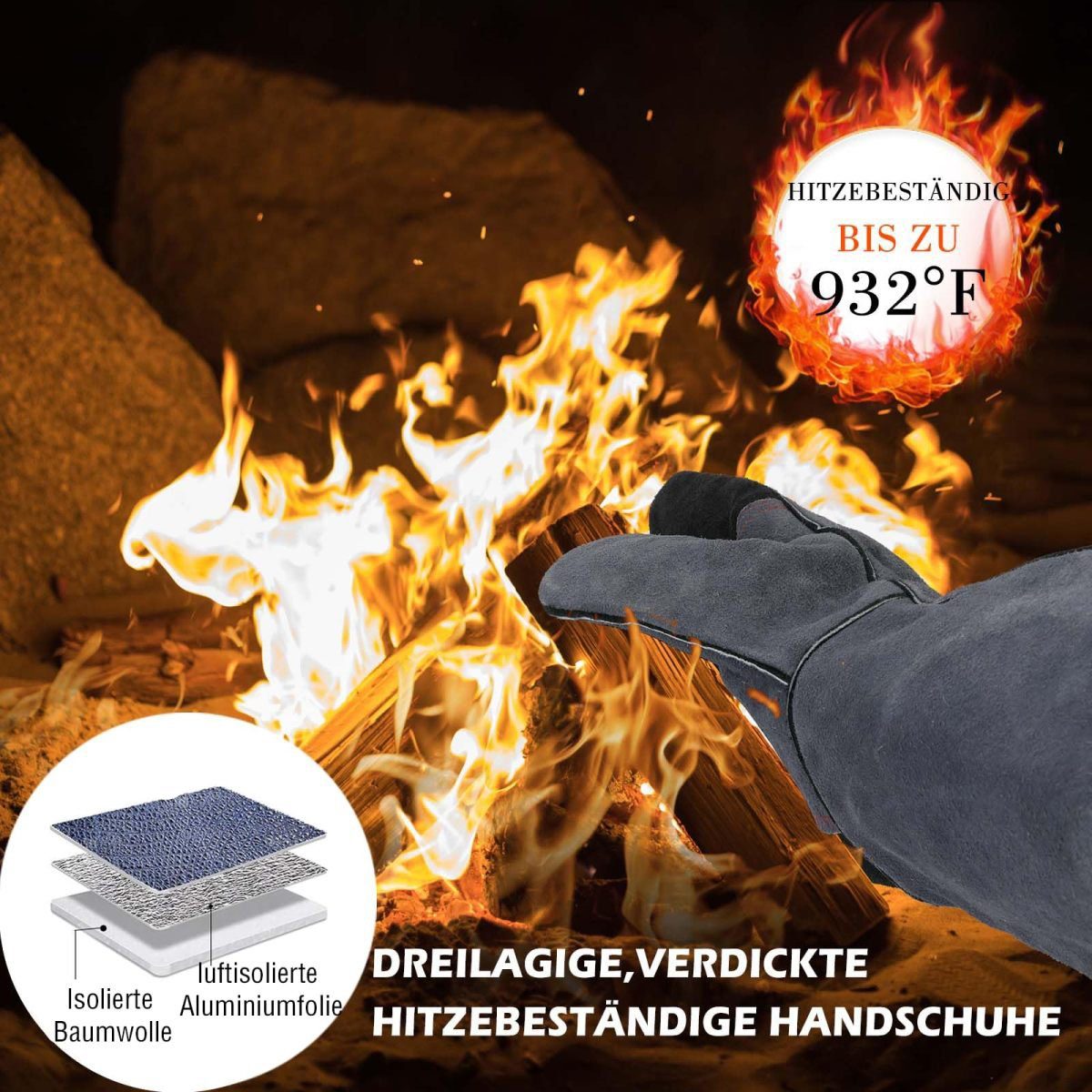JedBesetzt Topfhandschuhe Ofenhandschuhe, Grillhandschuhe,35,5*14 cm, für Küche und Grill