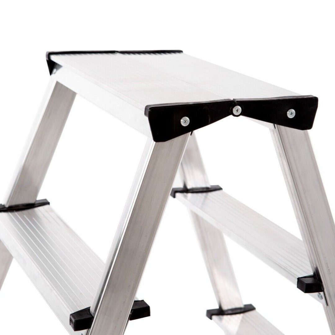 nm_trade Doppelleiter Doppelleiter aus Aluminium, Klapptrittleiter bis 125 kg, Aluleiter, 2x3, 2x4 oder 2x5 Stufen, Zweiseitige Haushaltsleitern, Stehleiter