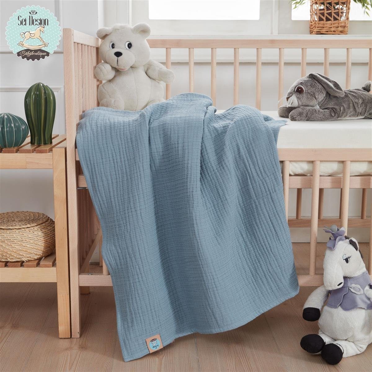 Babydecke Musselin 80x80 Pucktuch Mulltuch, SEI Design, 3ér Pack inkl. Geschenkverpackung