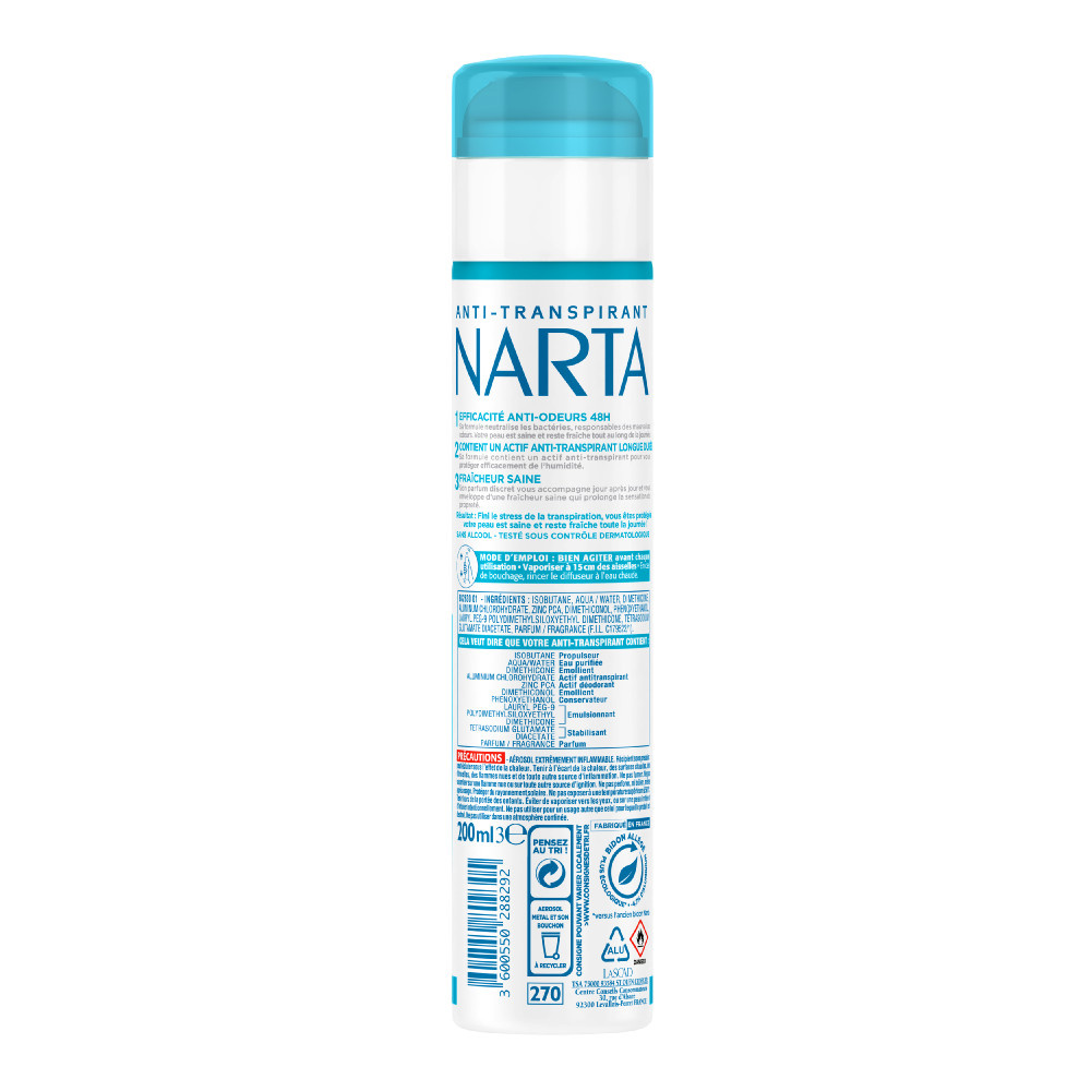 NARTA Narta Bacti-Pur Zinc Déodorant Spray  Anti-transpirant et Anti-Bactérien 48h