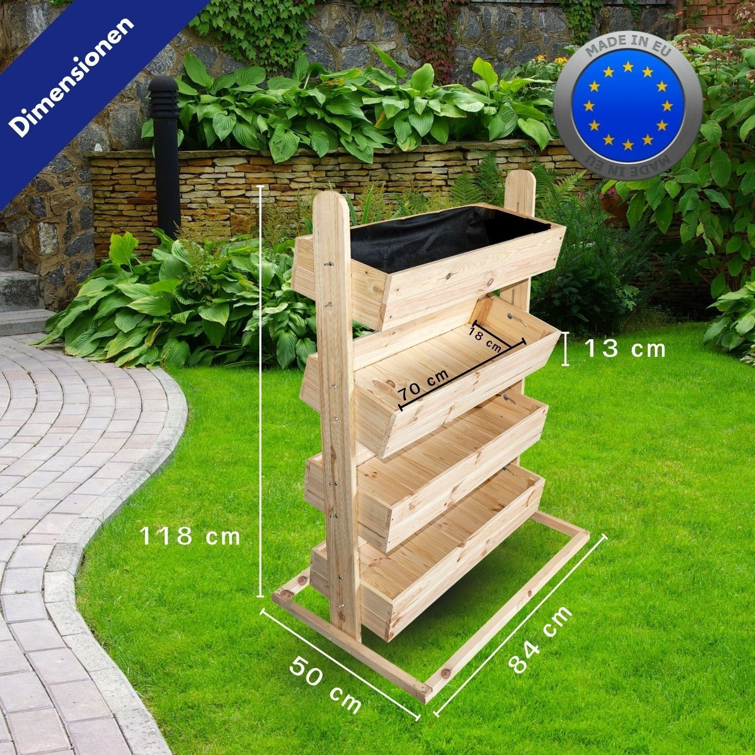 Coemo Hochbeet, Vertikalbeet aus Holz mit 4 neigbaren Pflanzkästen