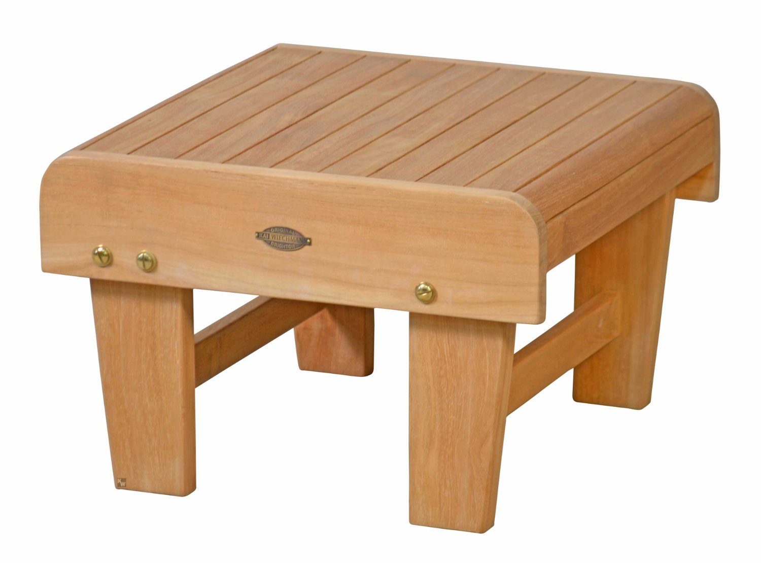 Kai Wiechmann Fußhocker Premium Teak Fußbank 50 x 50 cm als wetterfester Holzhocker, verstellbare und unbehandelte Fußstütze aus Teak