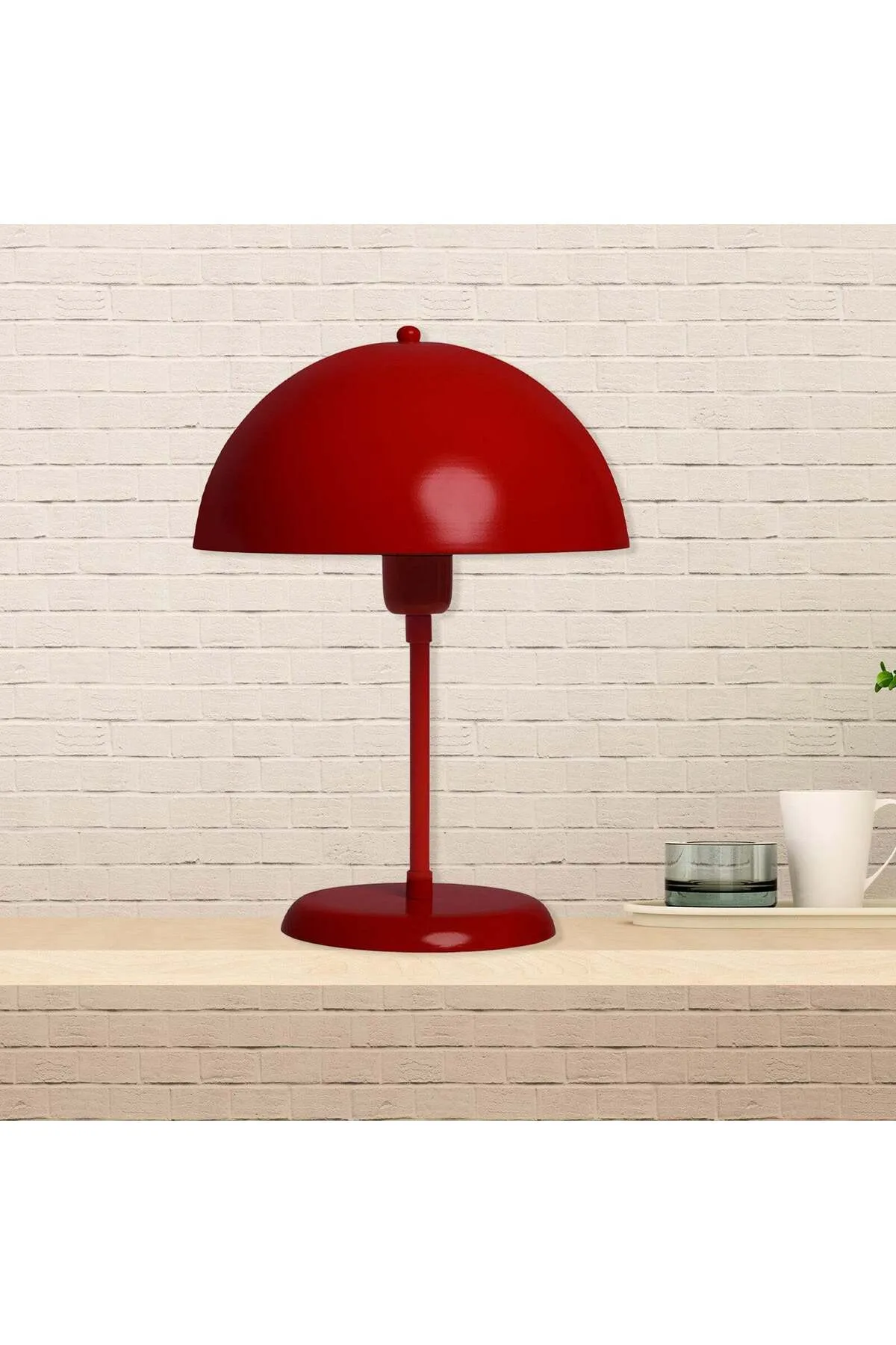 Bamyum  Lipeo Kleine Tischlampe 30cm, Pilzlampe Metall, Rote Lampe
