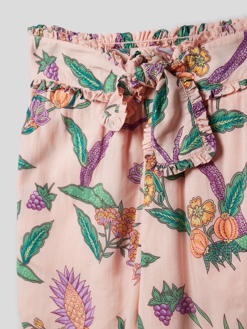 Slim Fit Hose mit Bindegürtel und Allover-Muster in rosa