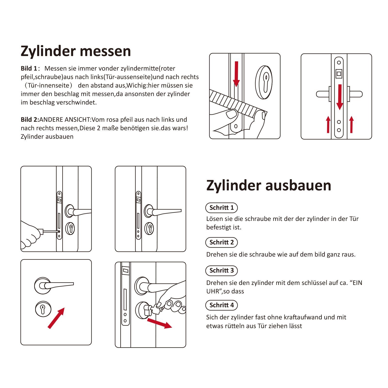 Homewit Schließzylinder 80mm doppelt offener Schließzylinder aus Zinklegierung alloy, (Set, 1-St., inkl. 5 Schlüssel), mit 5 Stück Schlüssel + 2 Stück Befestigungsschrauben