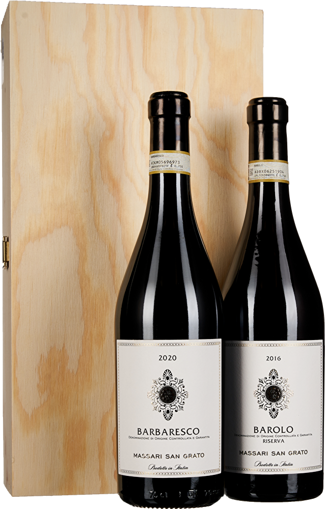 Massari San Grato 2er-Set Barolo Riserva 2016 & Barbaresco 2020 in Holzkiste