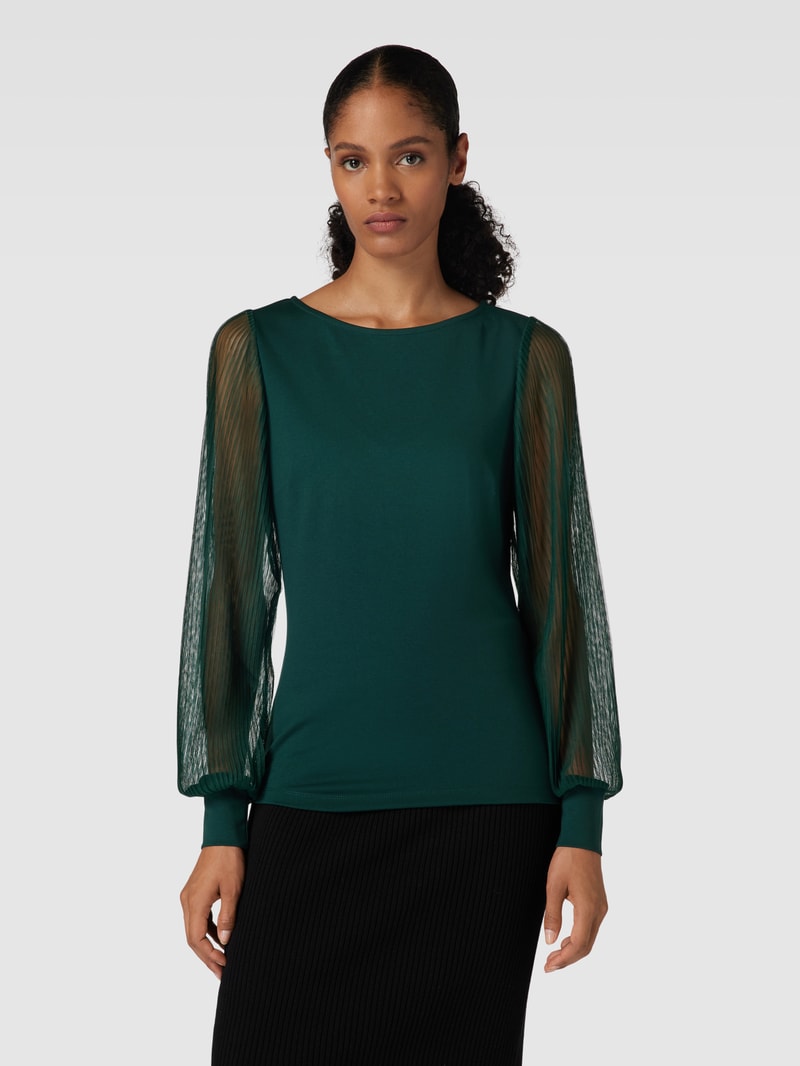 Blusenshirt mit Ärmeln aus transparentem Material in dunkelgrün