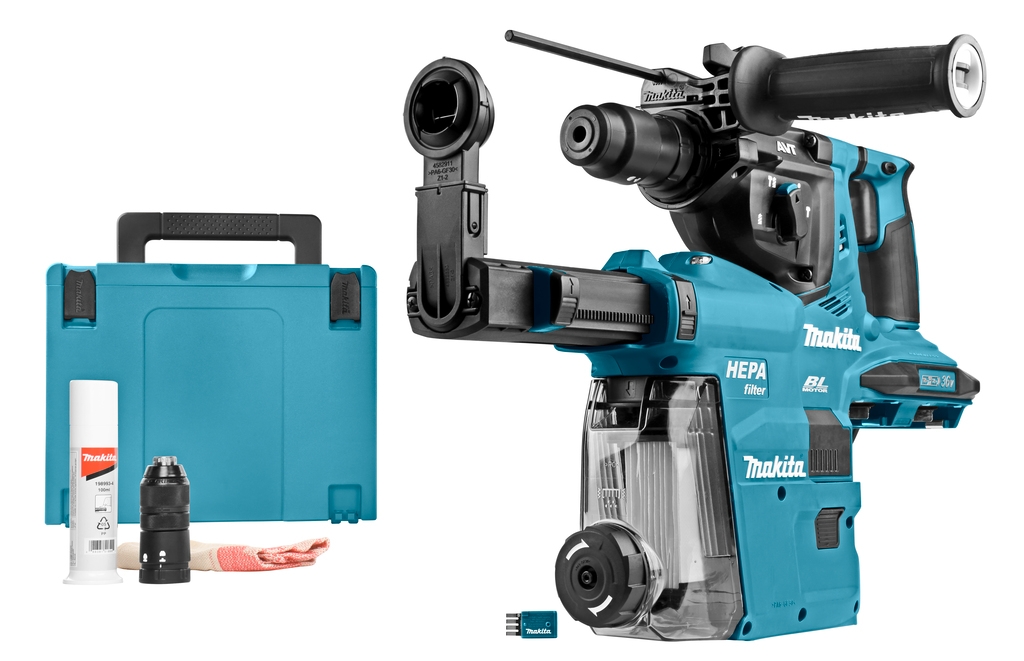 Ciocan percutor Makita DHR283ZWJU 2 x 18V cu aspirare a prafului și transmițător AWS, fără baterii și încărcător