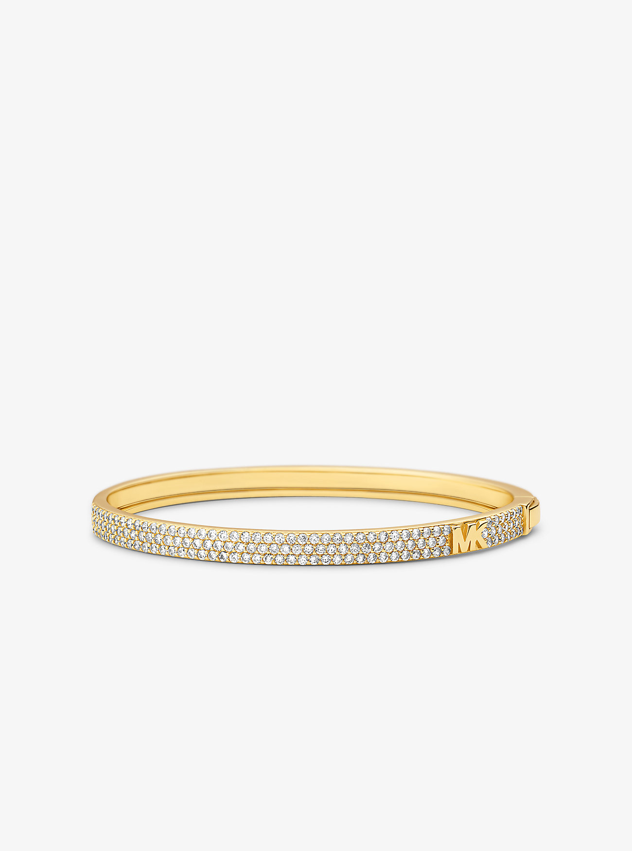 Precious Metal-Plated Sterling Silver Pavé Logo Bangle - GOLD