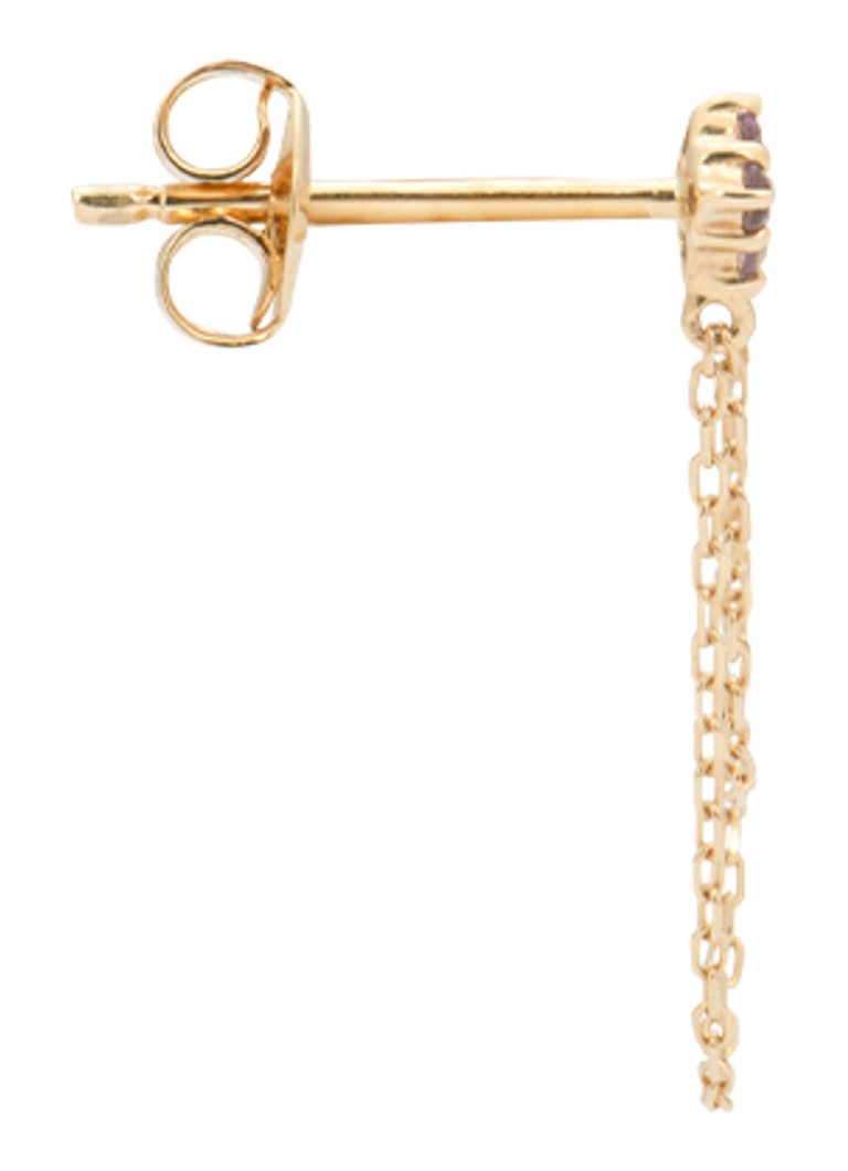 Anna + Nina Single Gilded Chain stud earrings in 14 carat yellow gold with amethyst and citrine