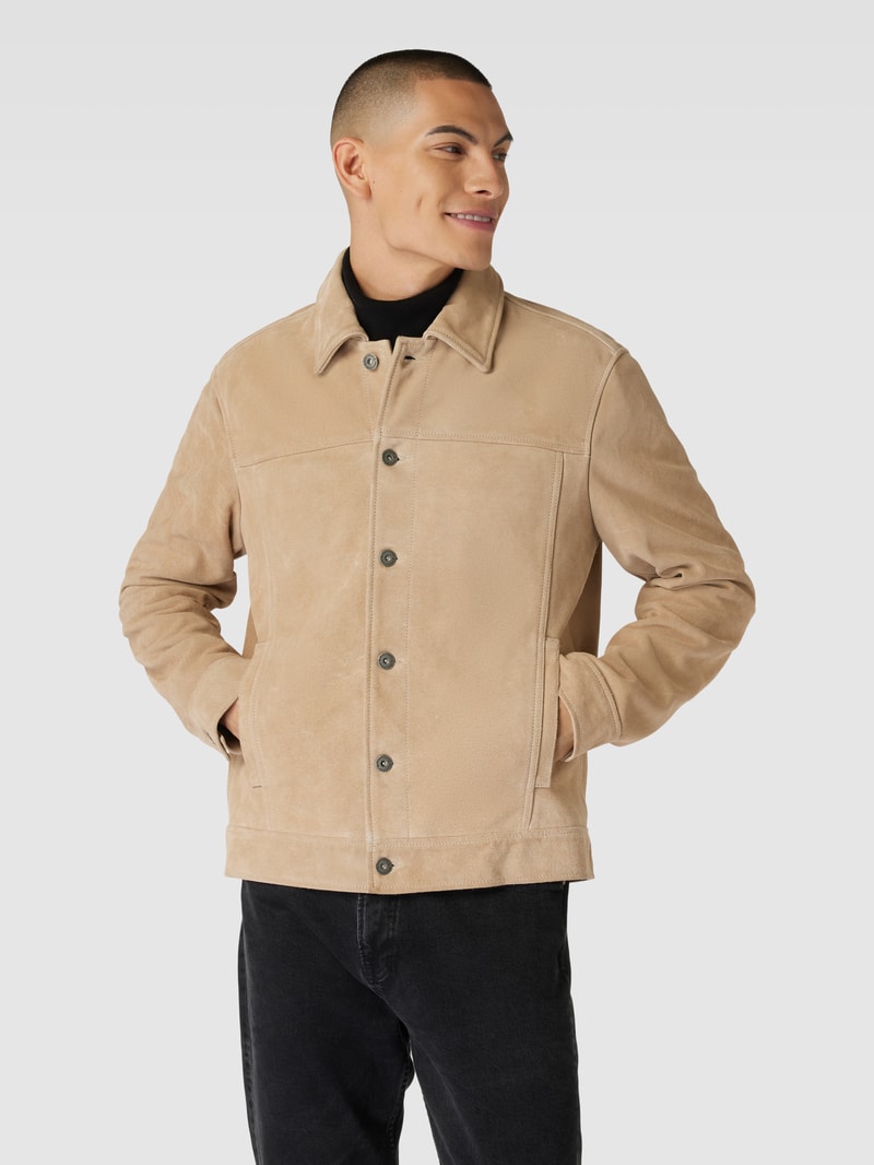 Lederjacke aus mit Knopfleiste in sand