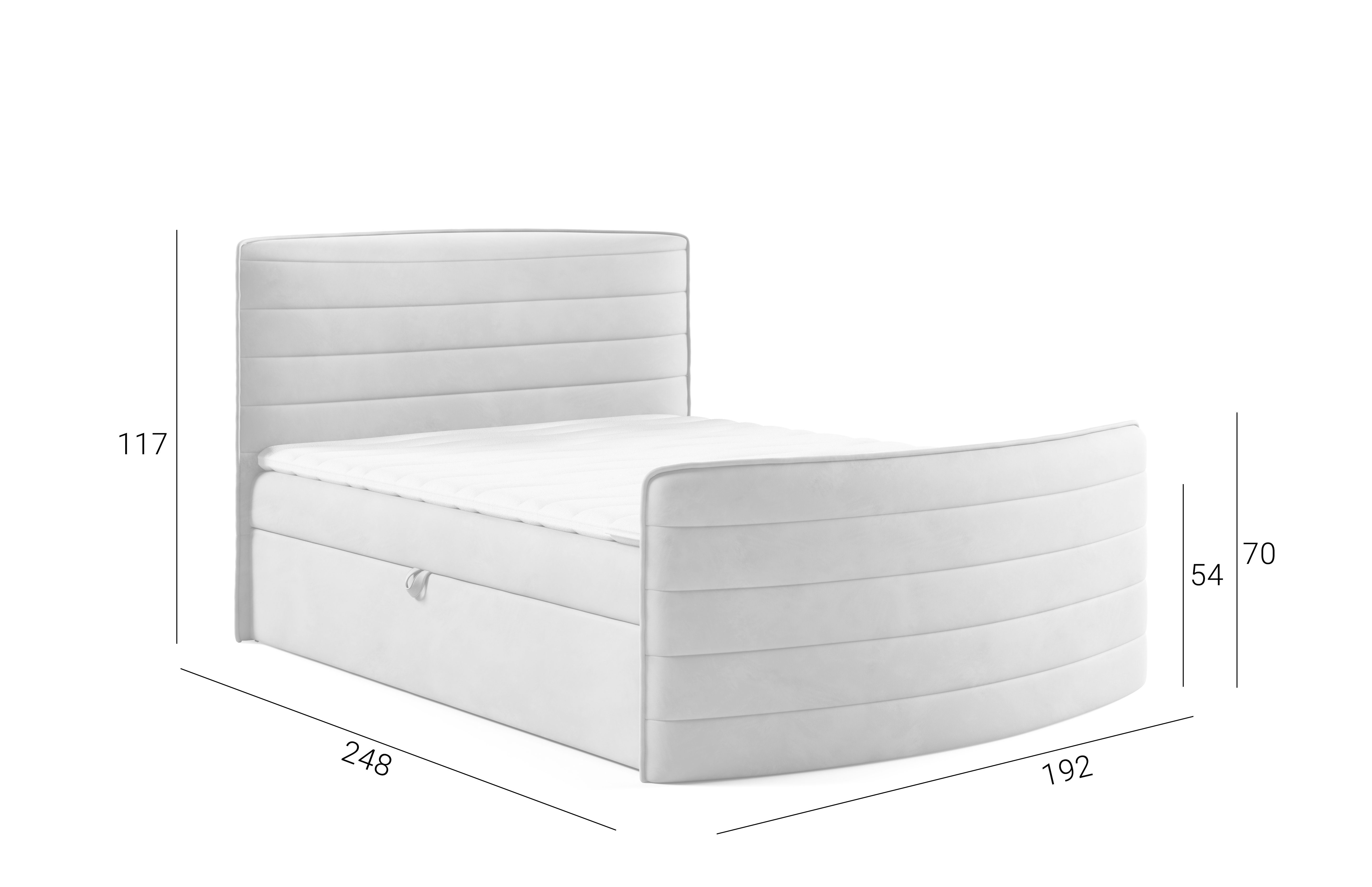 sofa4you Boxspringbett CLEO in Velourstoff inkl. Bettkästen, Bonellmatratze und Topper (pro Set vier Packstücke), mit seitliche öffnenden Bettkasten, inklusive Matratze und Topper