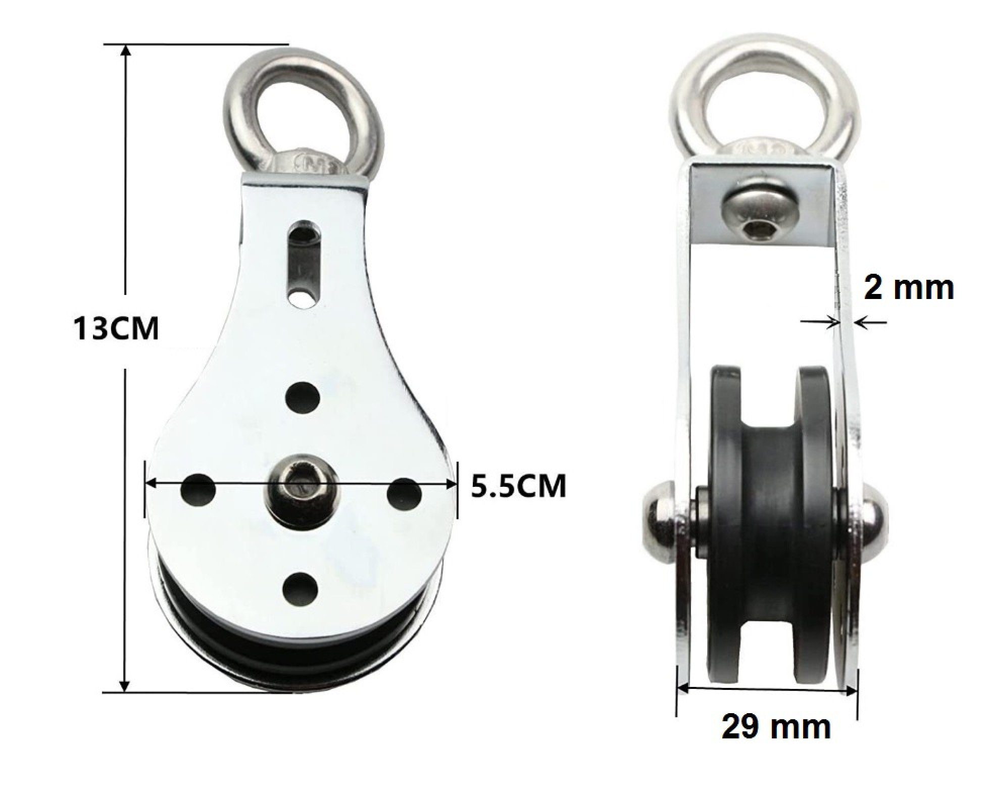 BAYLI Kurzhantel 55mm Seilrolle mit U Haltebügel, Umlenkrolle, Drahtseilrolle 360°