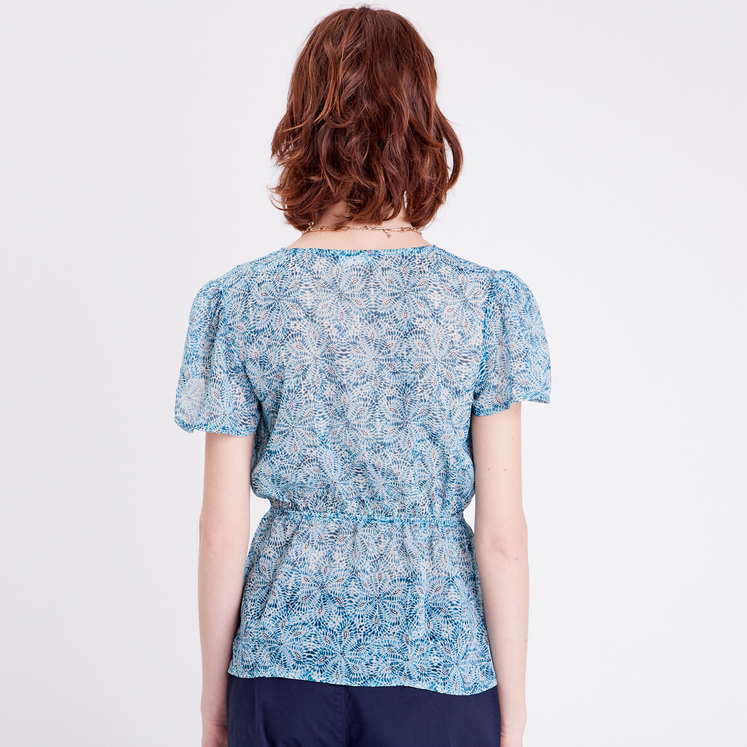 Blouse cintrée col cache-coeur bleu femme | Cache Cache