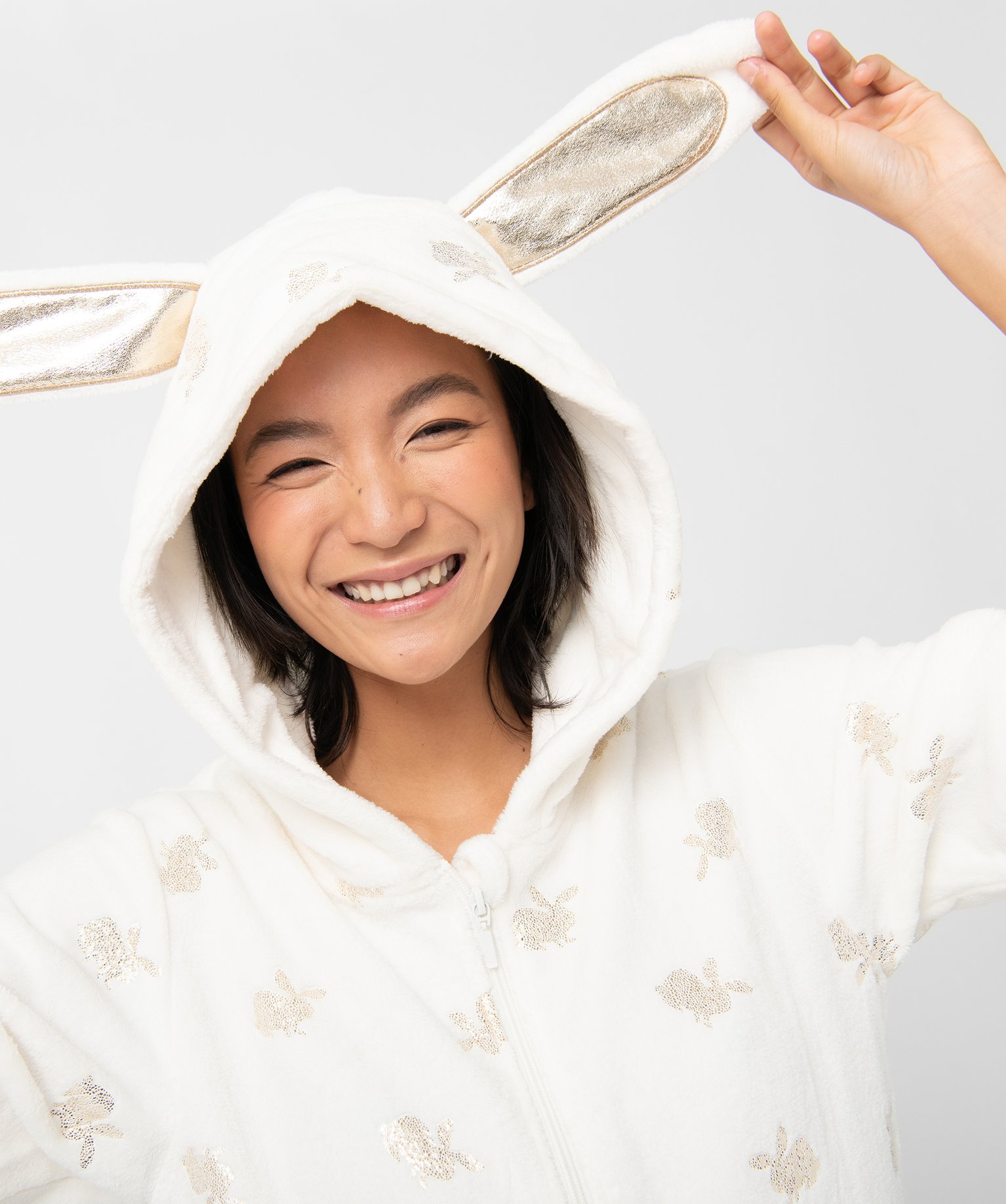 Combinaison pyjama femme en maille peluche à motifs pailletés blanc | GEMO