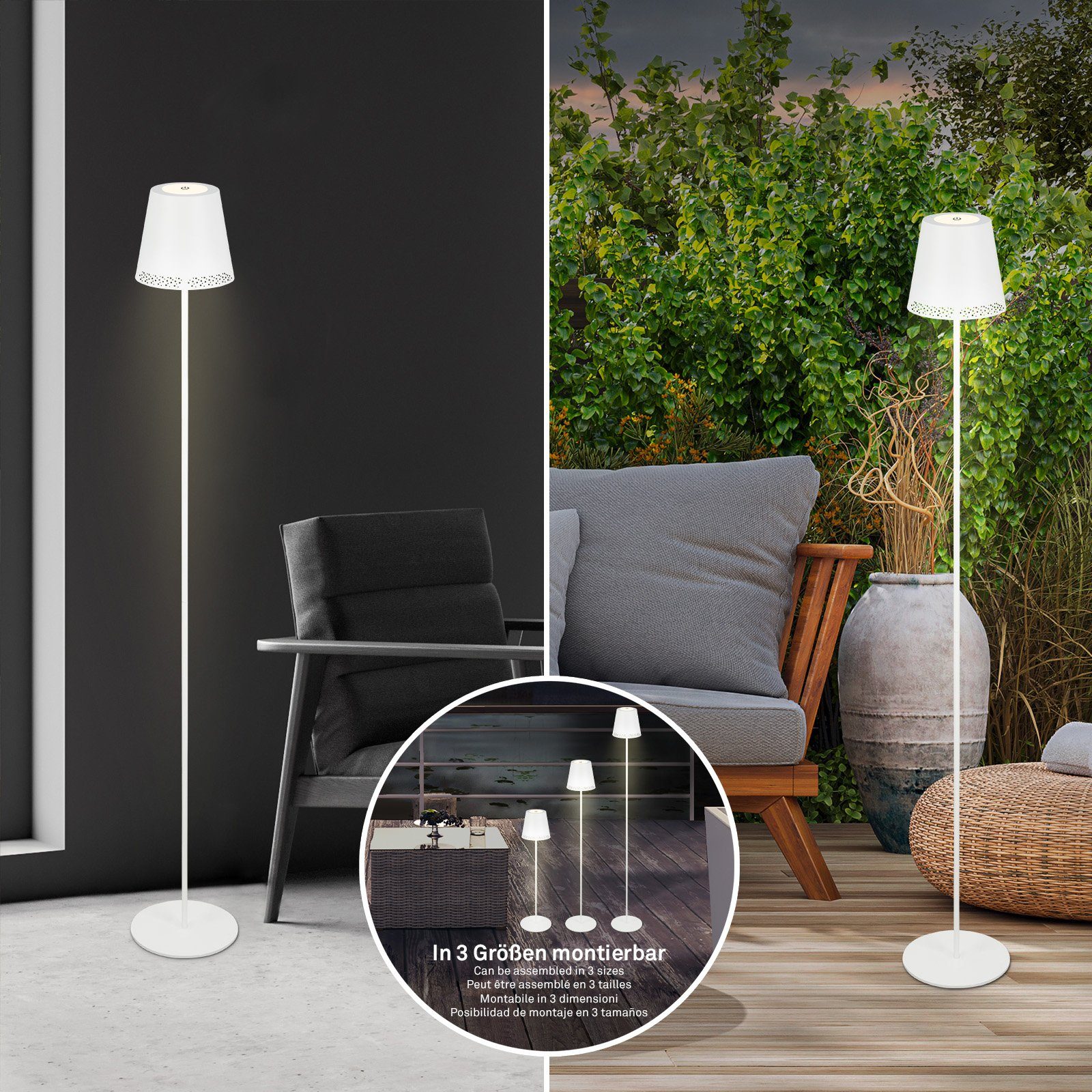 Briloner Leuchten LED Außen-Stehlampe 1438016, LED fest verbaut, Warmweiß, Akku, höhenverstellbar, USB-C, warmweiß, IP44, schwarz, 38-130 cm