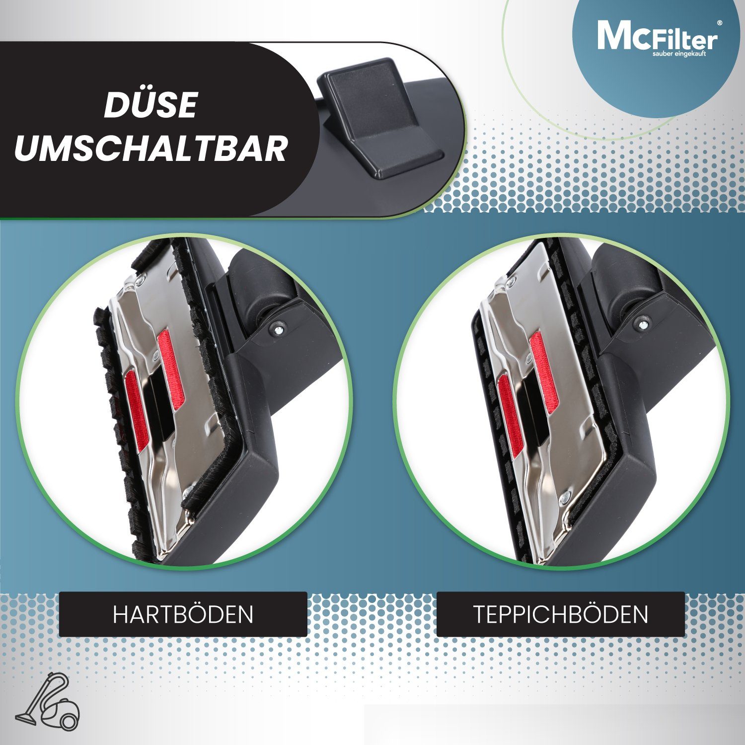 McFilter Kombidüse Düse Staubsaugerdüse, passend für alle Miele Staubsauger, 35mm, (1-tlg), Einrast- & Parkvorrichtung, Gelenk, umschaltbar, Fadenheber