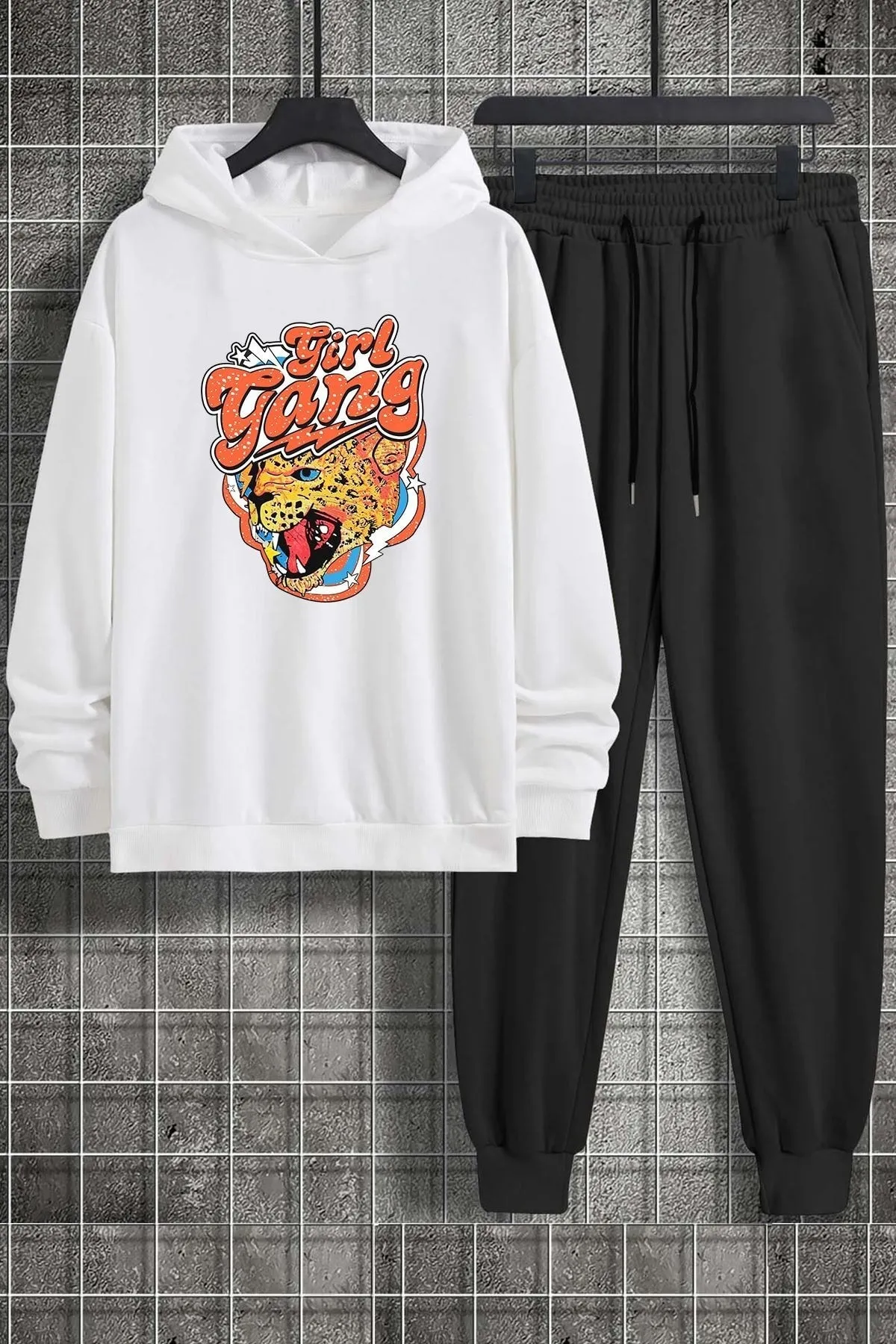 uyguntarz  Bedrucktes Unisex-Trainingsanzug-Set „Girl Gang“.