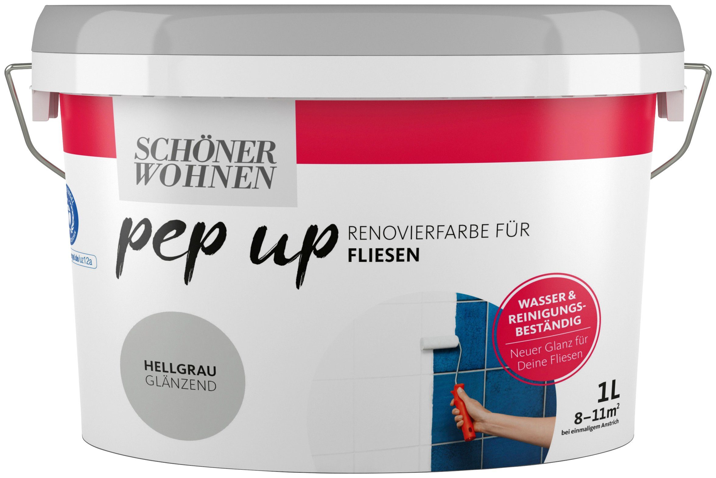 SCHÖNER WOHNEN FARBE Fliesenlack pep up - hellgrau, 1 Liter, hellgrau, glänzend, Renovierfarbe für Fliesen