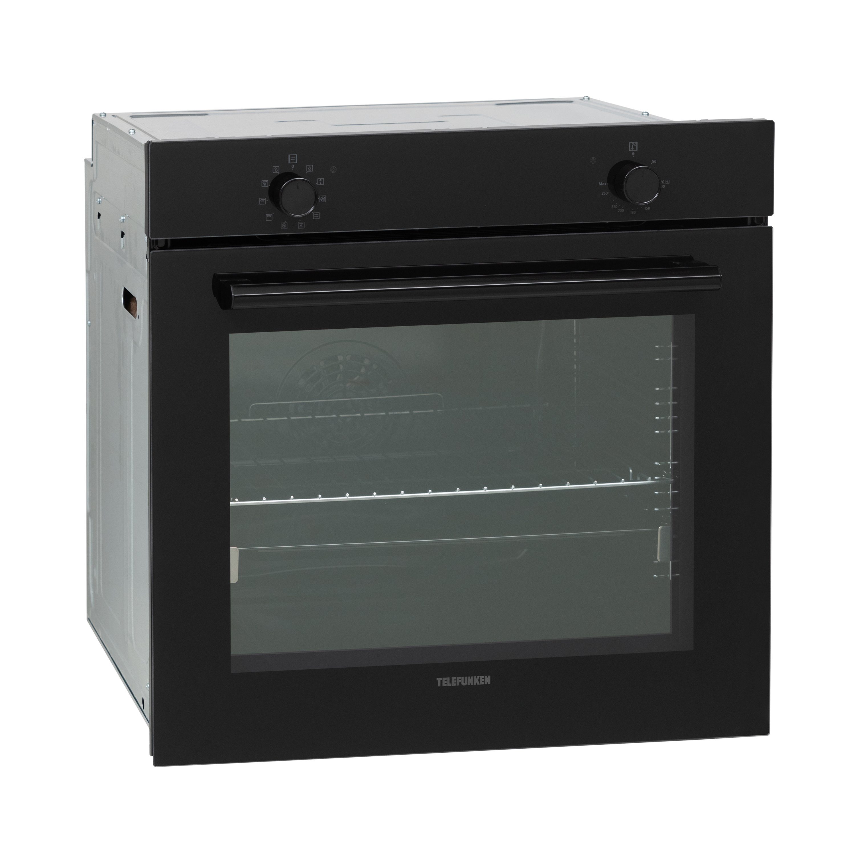 Telefunken Einbaubackofen ECB75A-B, mit Teleskopauszug, VapClean, 75 Liter, 10 Funktionen, Autark, Dampfreinigung, 60 cm, Edelstahl