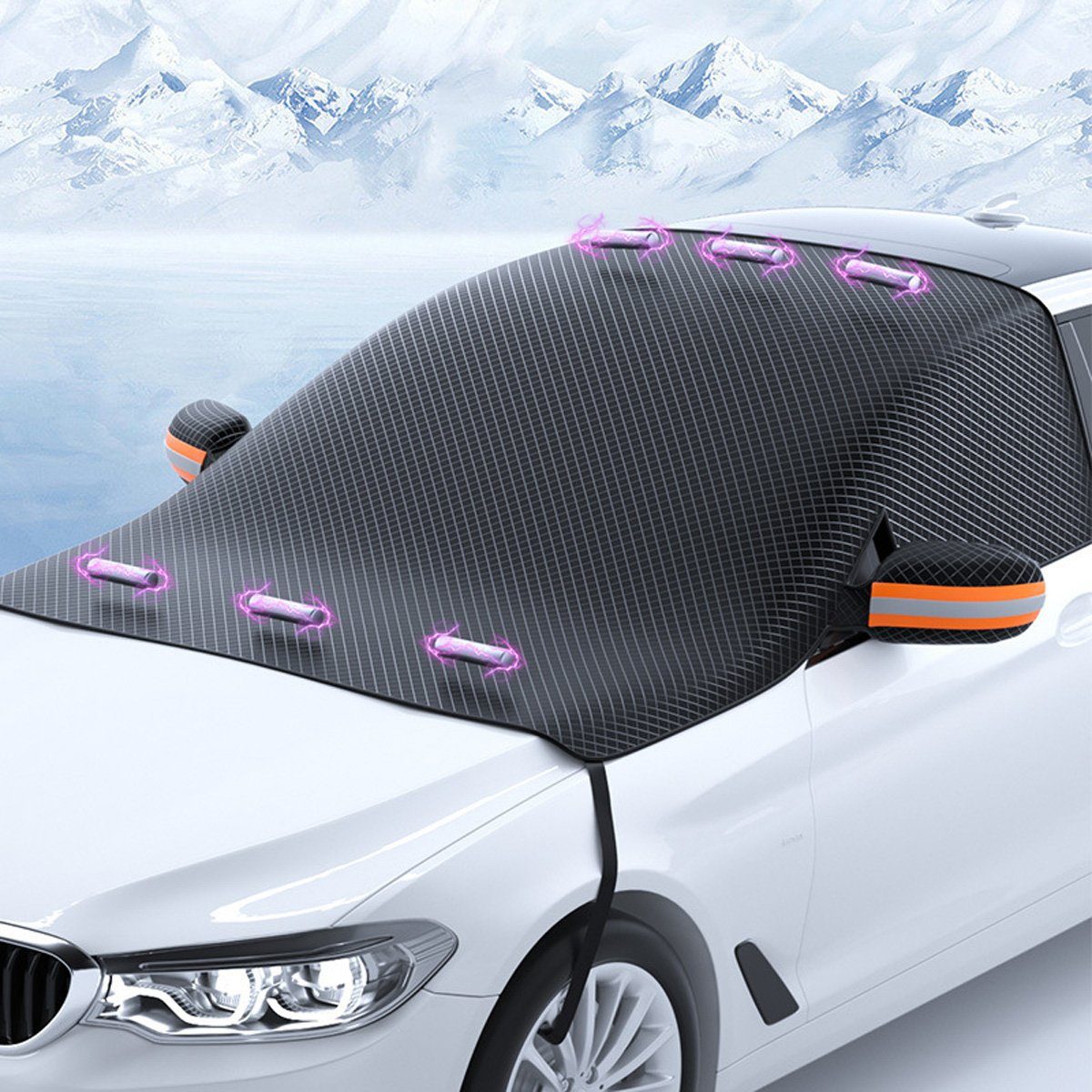 götäzer Autosonnenschutz Frostschutzmittel für die Windschutzscheibe, Wind- und Schneeschutz, (1-St), Ohrenschützer mit Rückspiegel, Halbschützer, Winter-Autozubehör